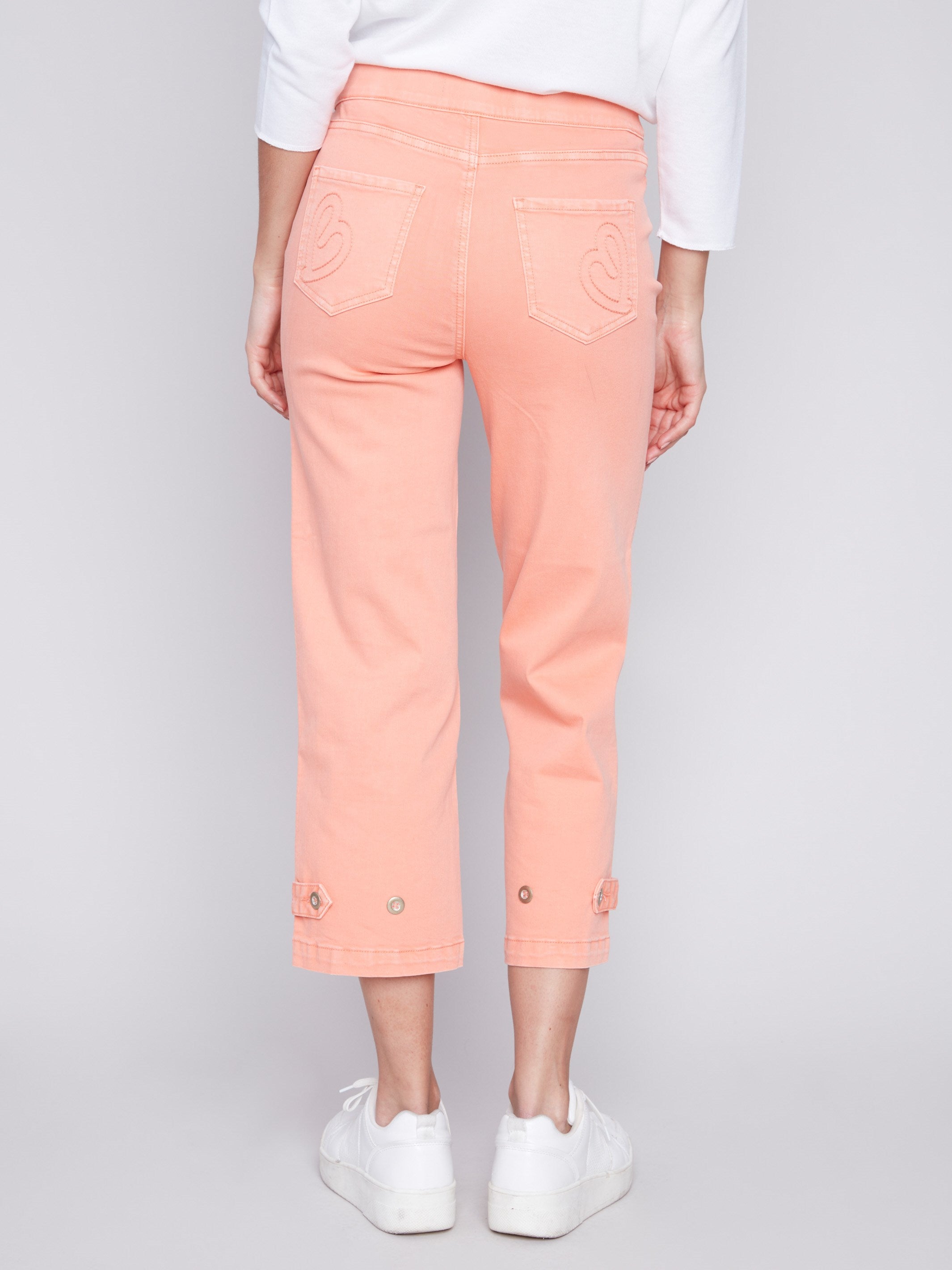 Cropped Pull-On Twill Pants with Hem Tab - Tangerine