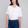 Charlie B Cropped Twill Jean Jacket - White - Image 1
