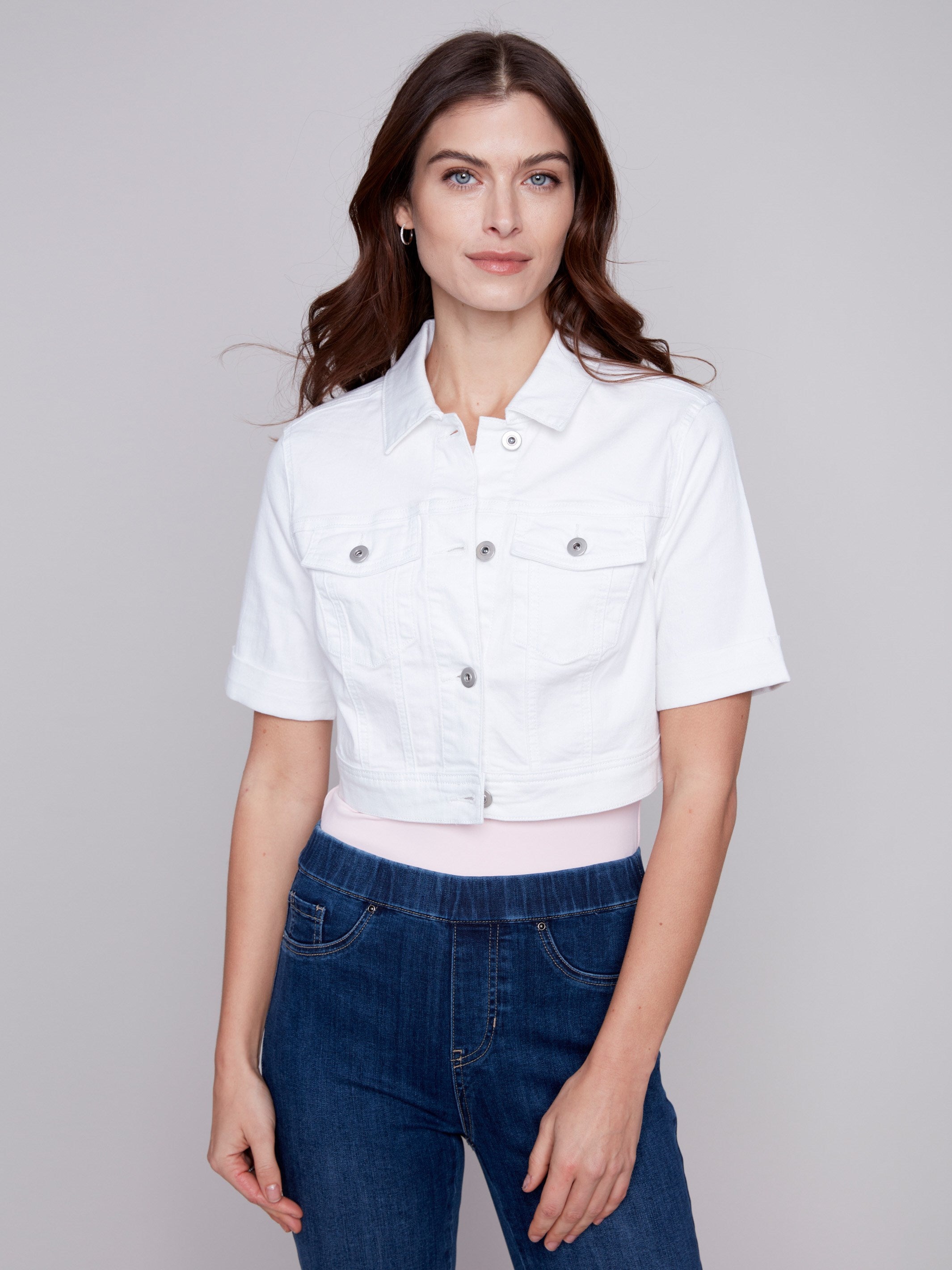 Charlie B Cropped Twill Jean Jacket - White - Image 4