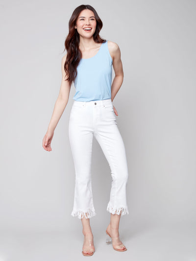 Cropped Twill Jeans with Feathered Hem - White - C5277 Charlie B Collection