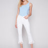 Charlie B Cropped Twill Jeans with Fringed Hem - White - Image 1