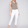 Charlie B Cropped Twill Pants with Zipper Detail - White - Image 1