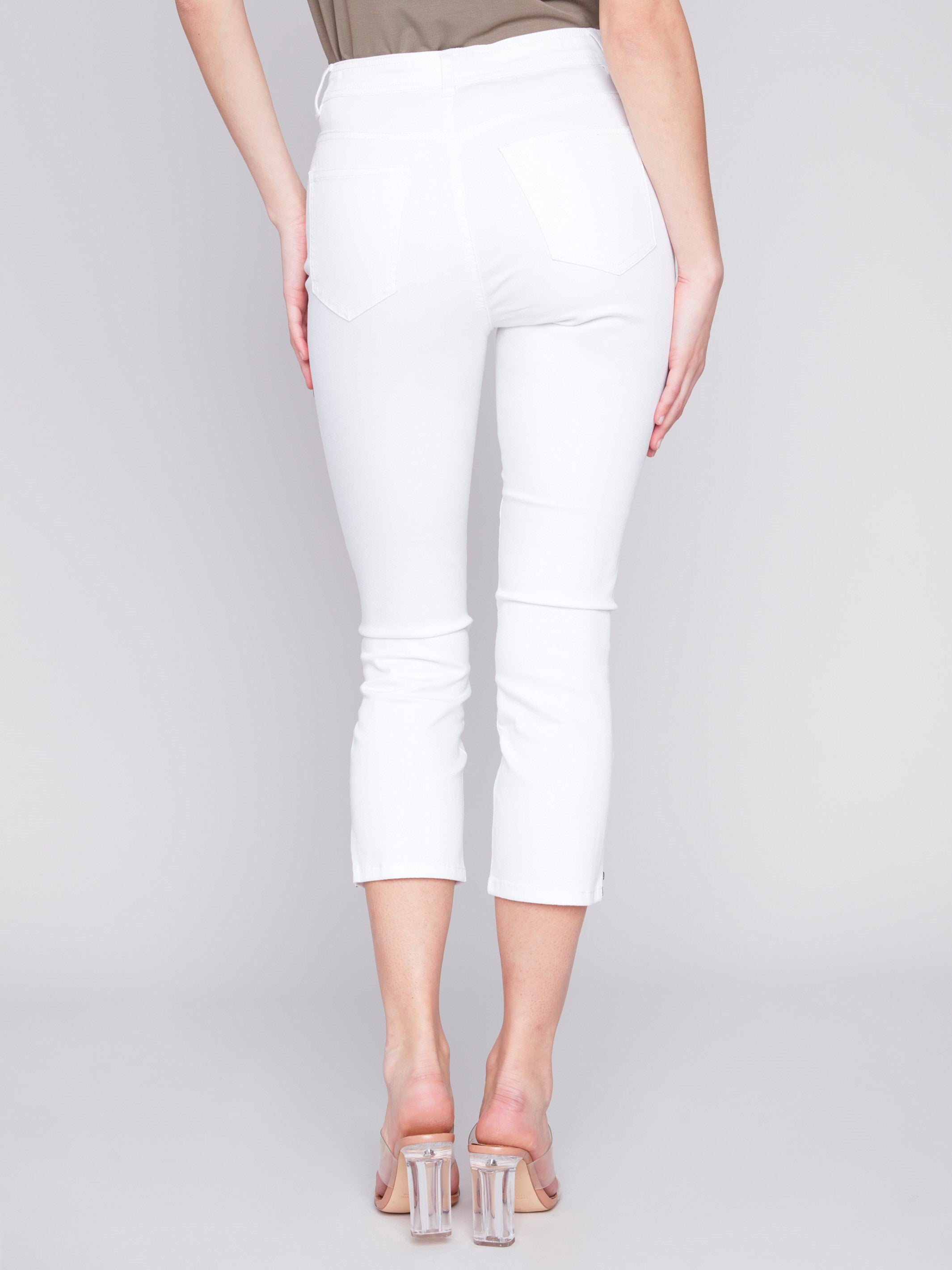 Charlie B Cropped Twill Pants with Zipper Detail - White - Image 3