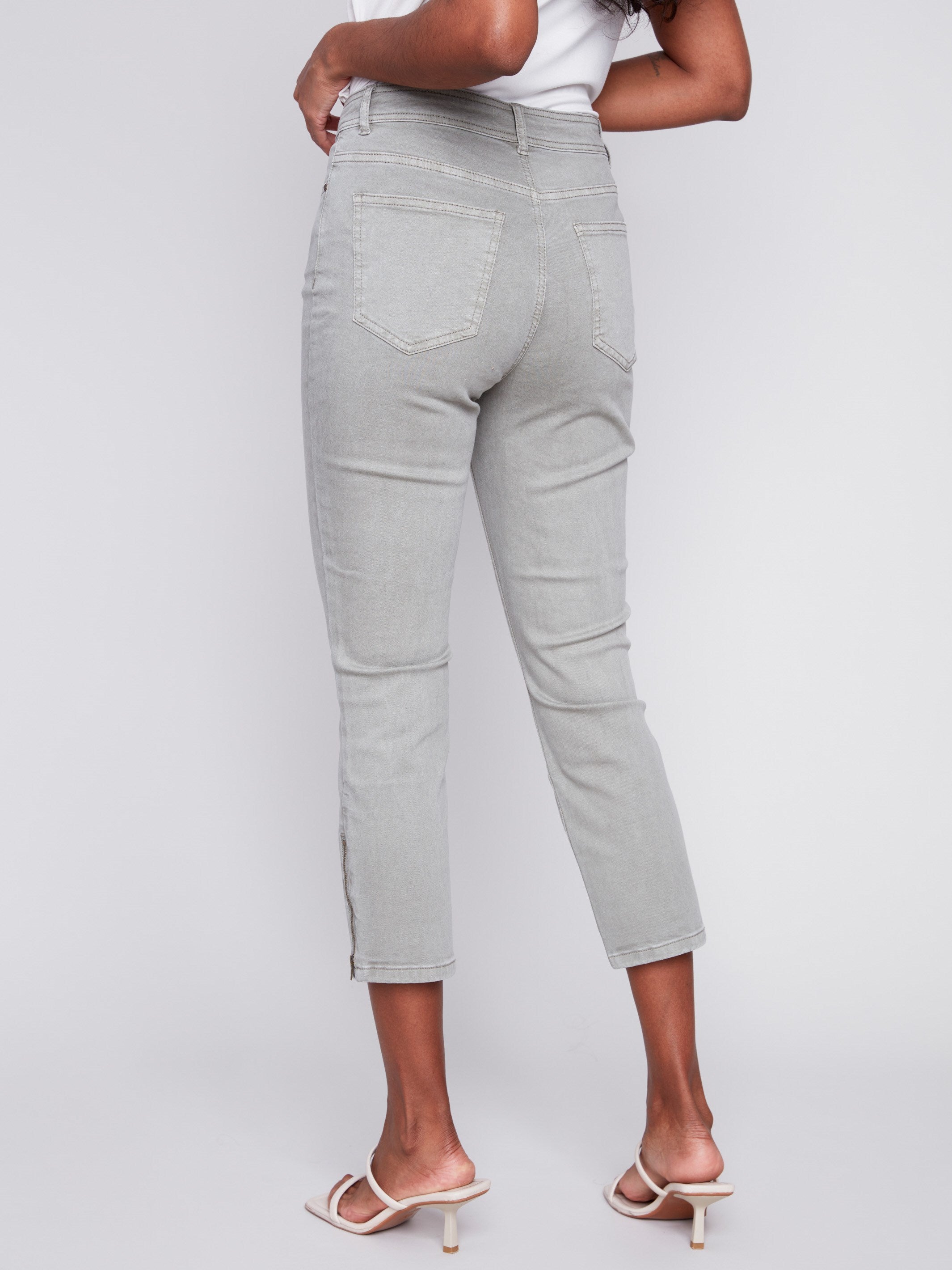 Charlie B Cropped Twill Pants with Zipper Detail - Celadon - Image 4