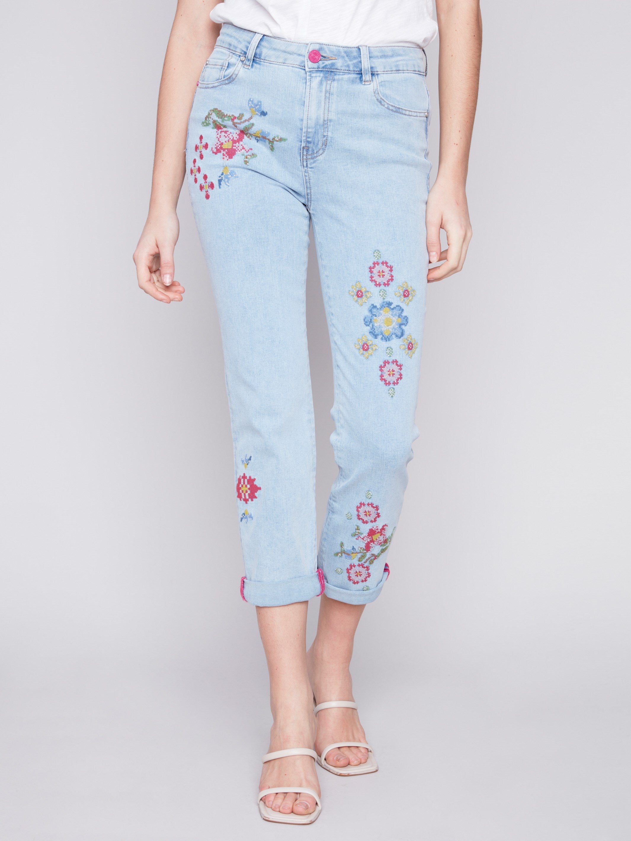 Charlie B Cross Stitch Embroidered Jeans - Bleach Blue - Image 2
