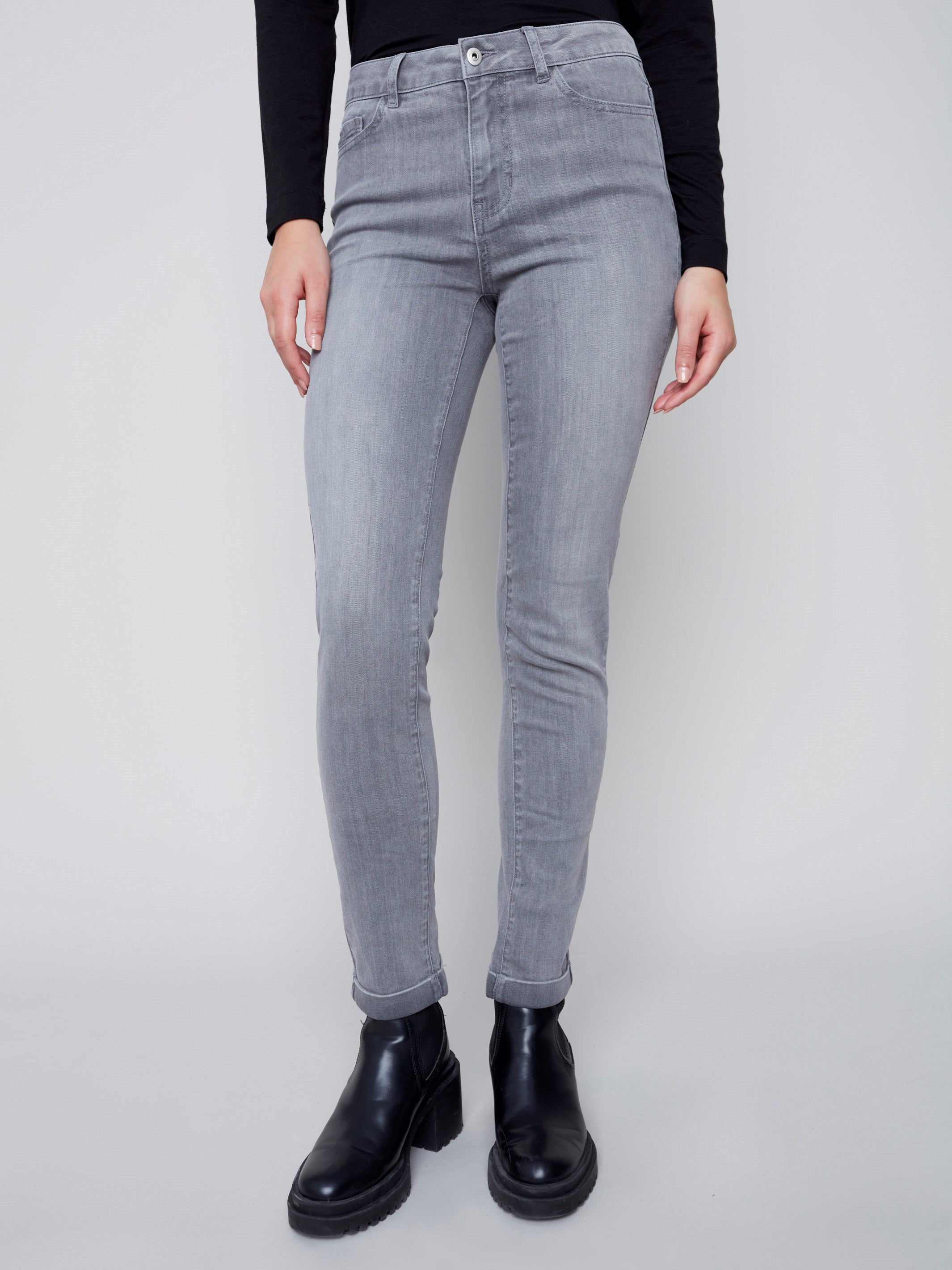 Cuffed Hem Jeans - Soft Gray