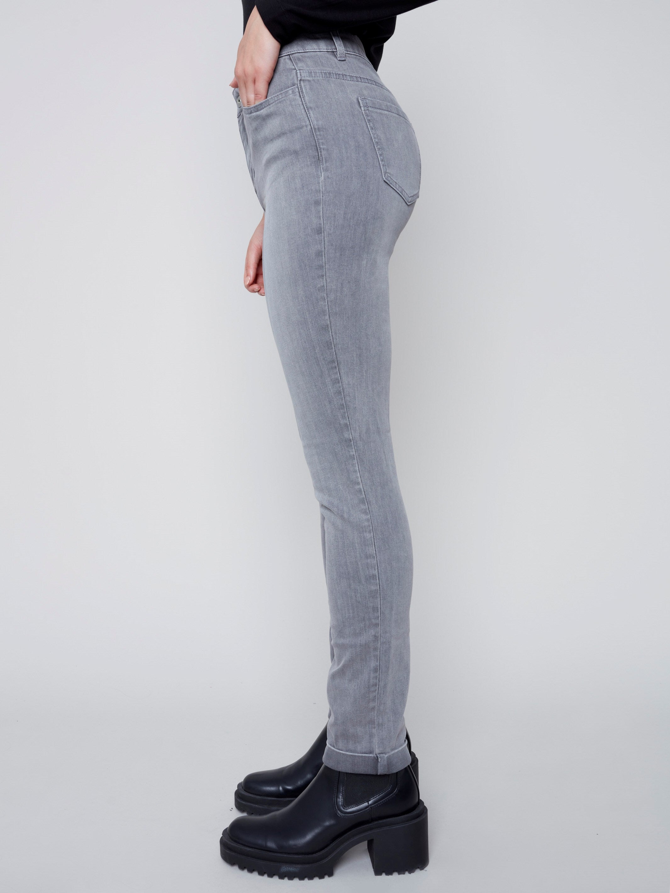 Cuffed Hem Jeans - Soft Gray