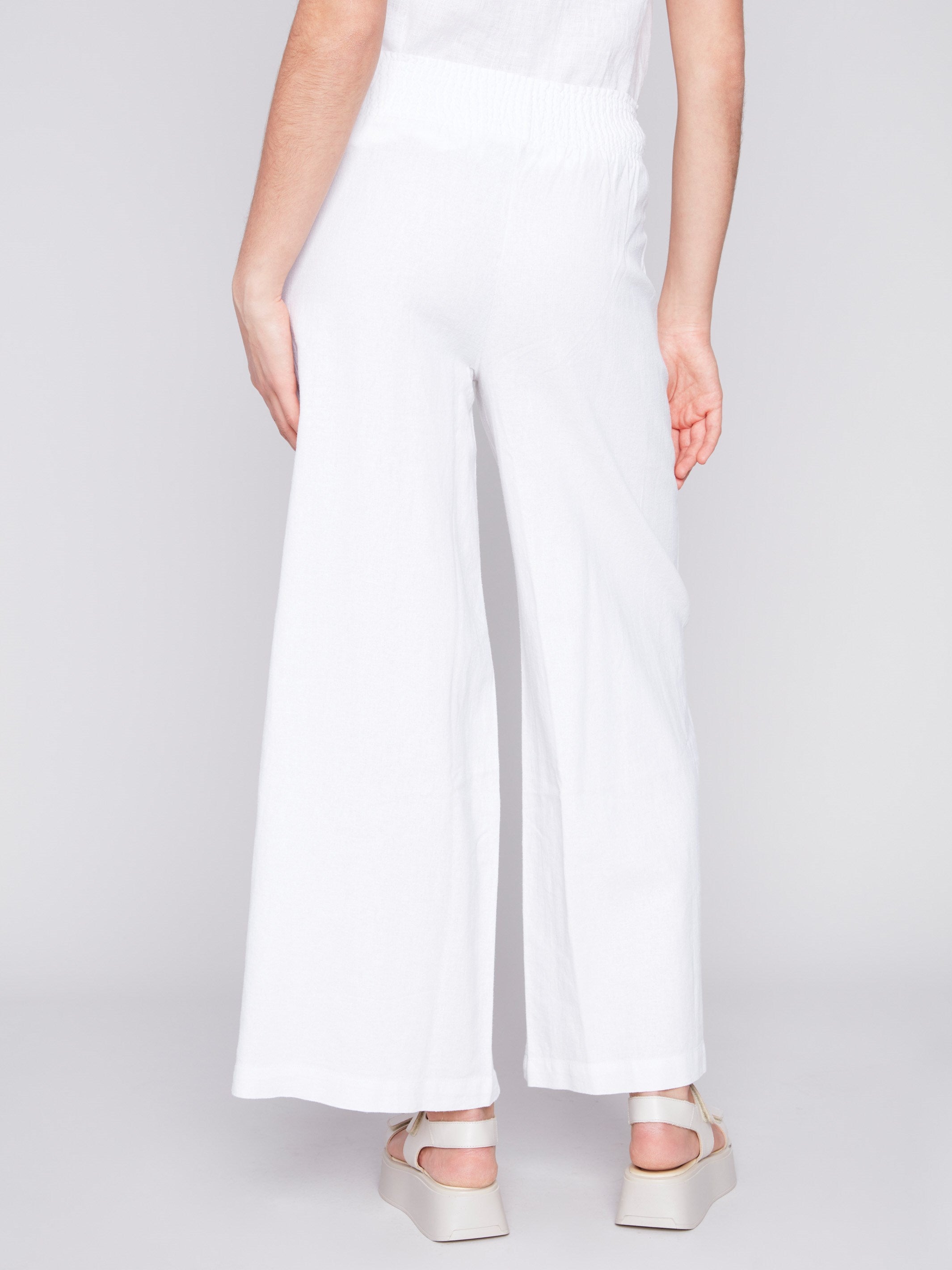 Charlie B Elastic Waist Linen-Blend Pull-On Pants - White - Image 3