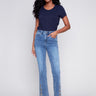 Charlie B Embroidered Bootcut Jeans with Front Slits - Medium Blue - Image 1