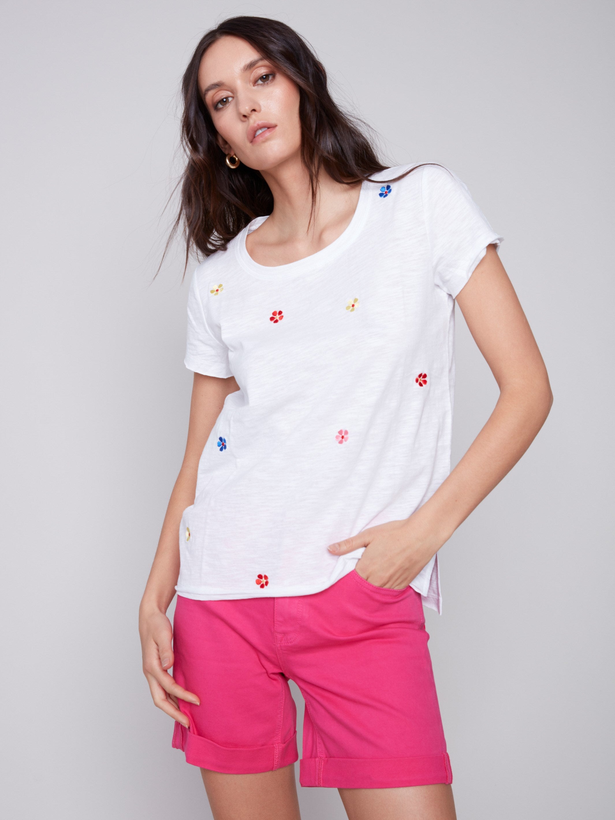 Embroidered Cotton Slub Knit T-Shirt - White