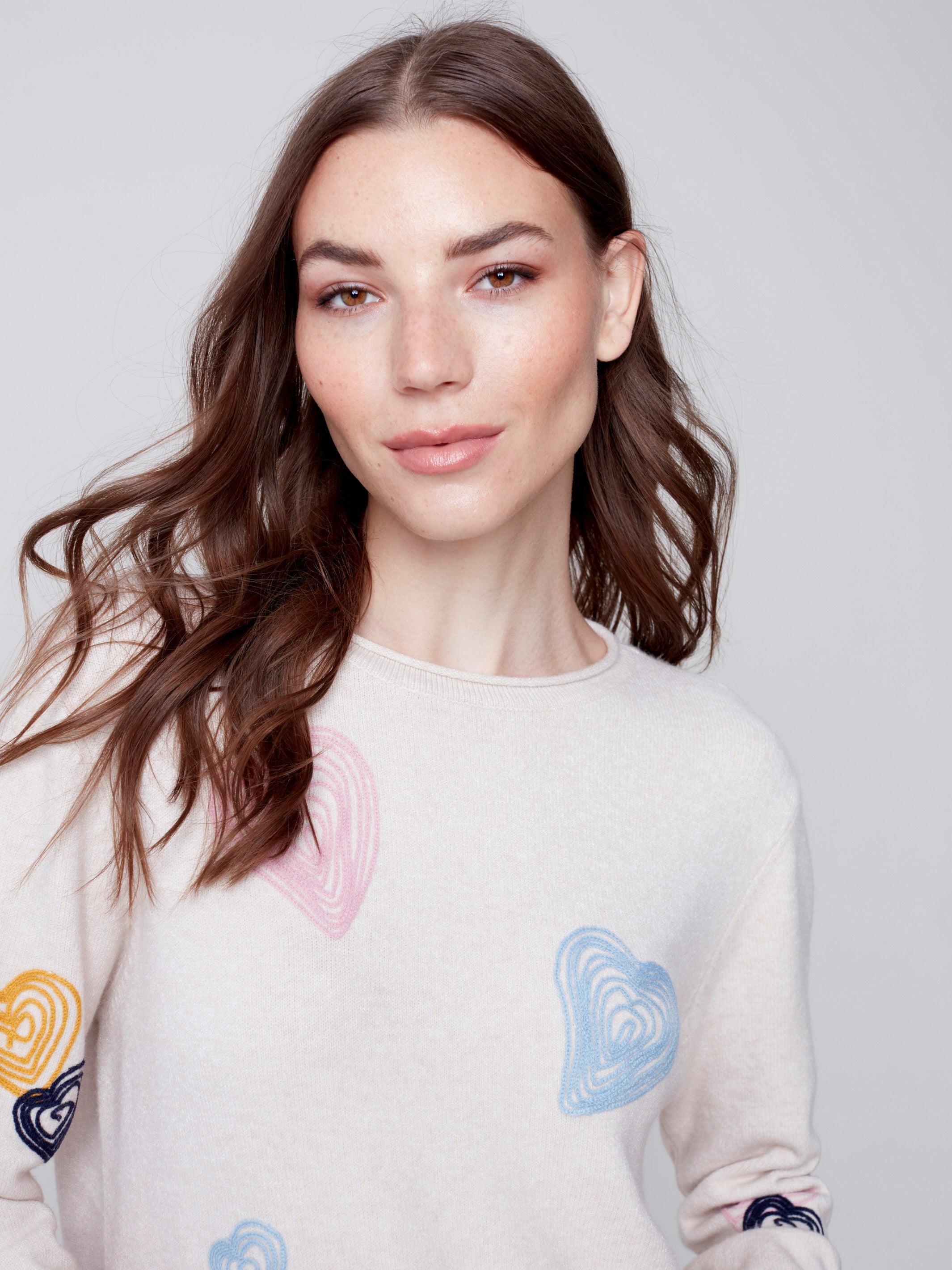 Embroidered Hearts Sweater - Ecru