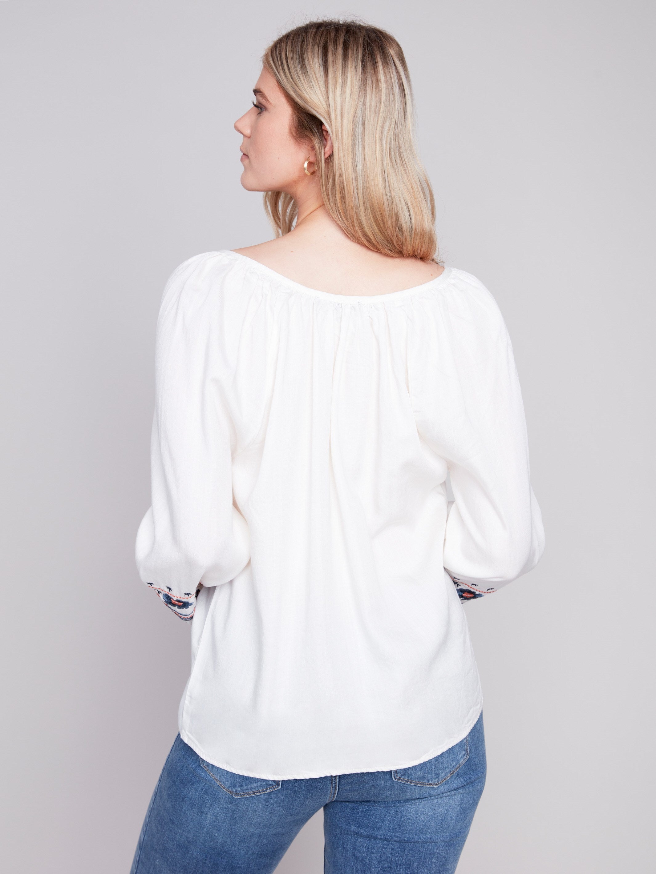Charlie B Embroidered Tencel Blouse - White - Image 2