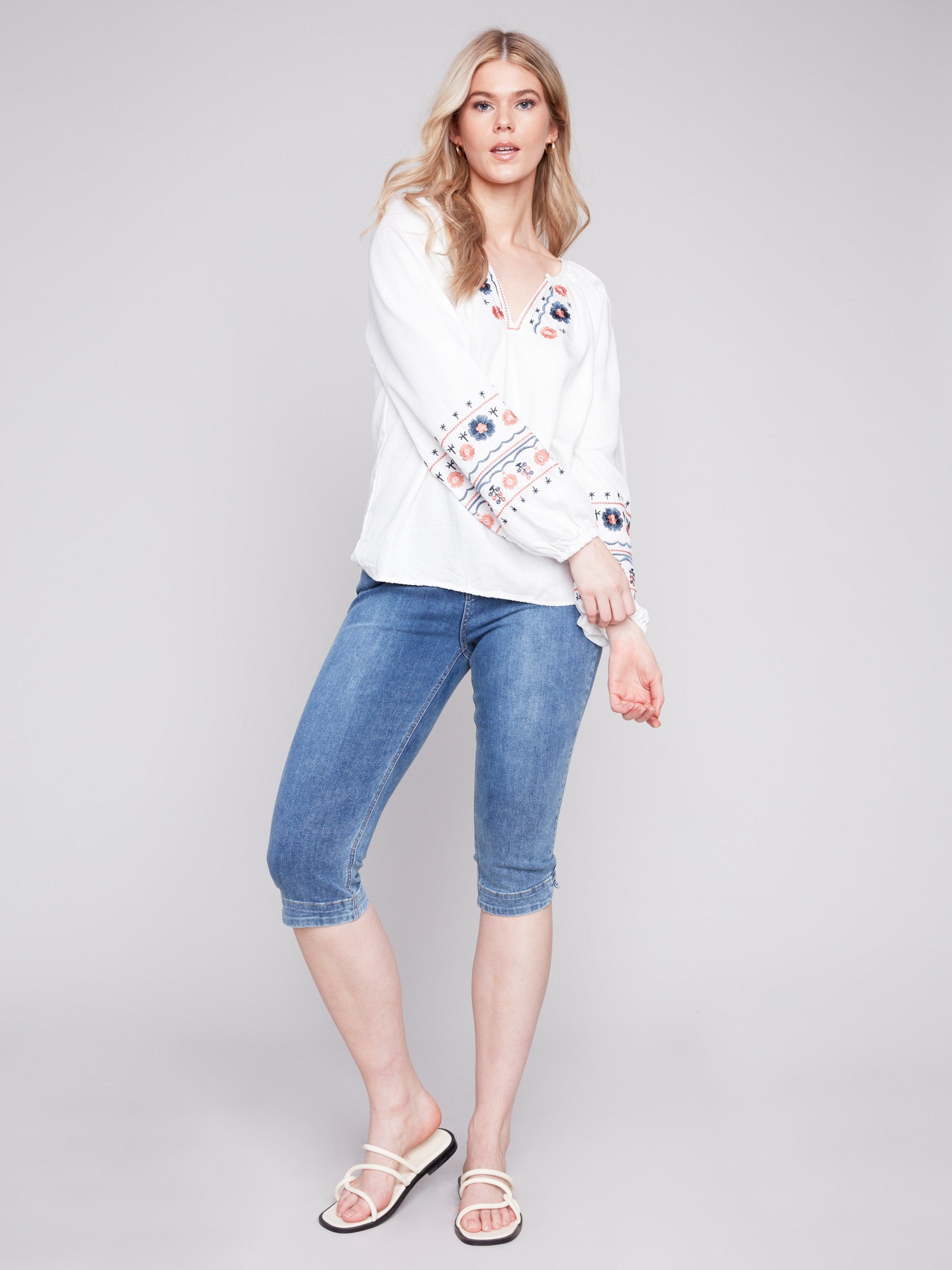 Charlie B Embroidered Tencel Blouse - White - Image 4