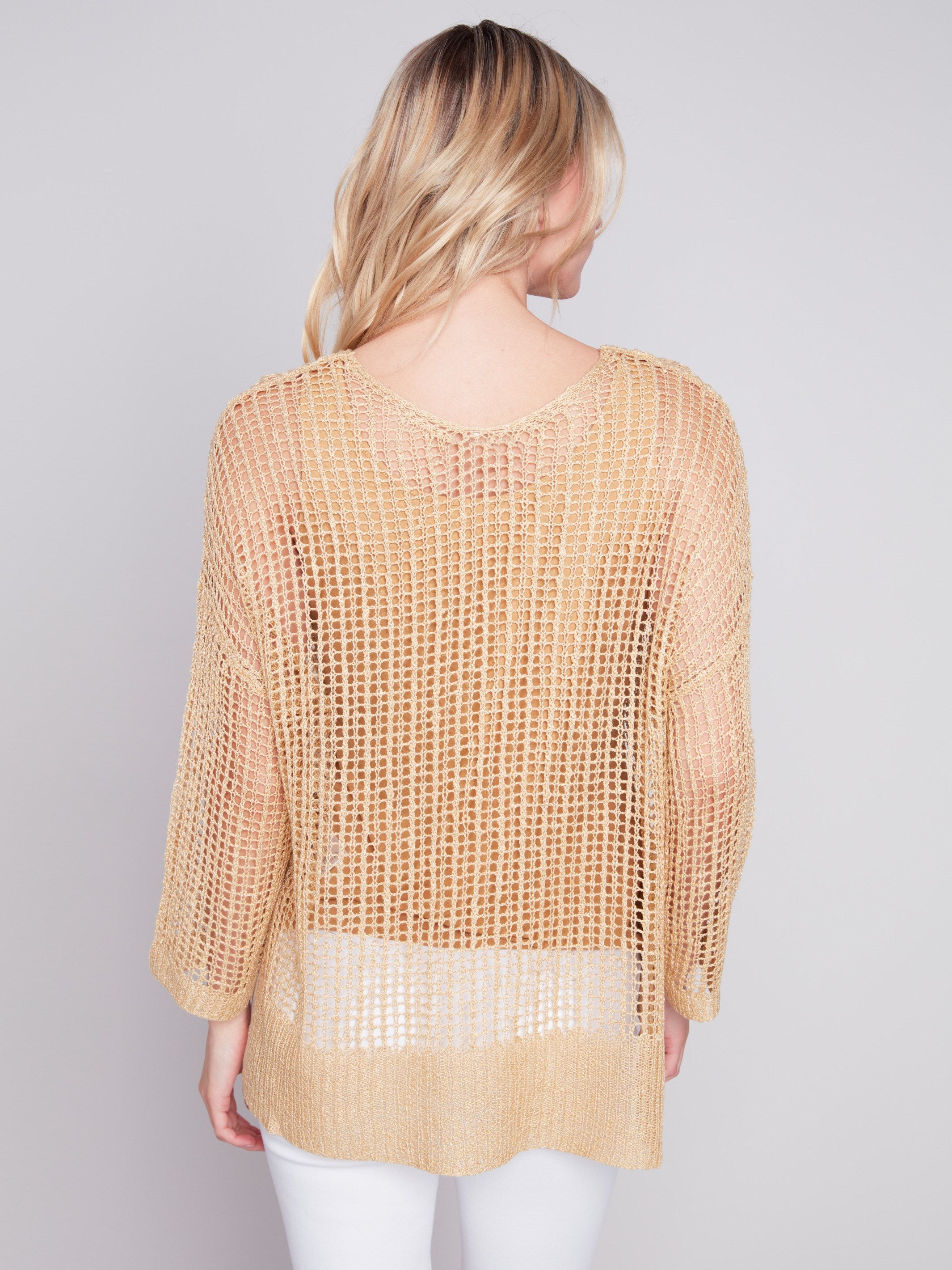 Charlie B Fishnet Crochet Sweater - Gold - Image 2
