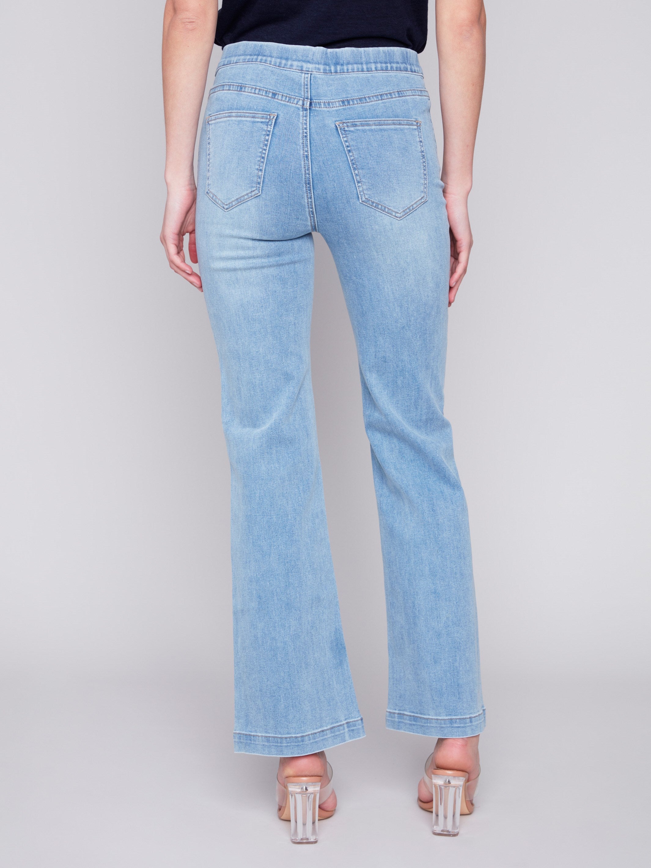 Charlie B Flare Jeans with Decorative Buttons - Light Blue - Image 3