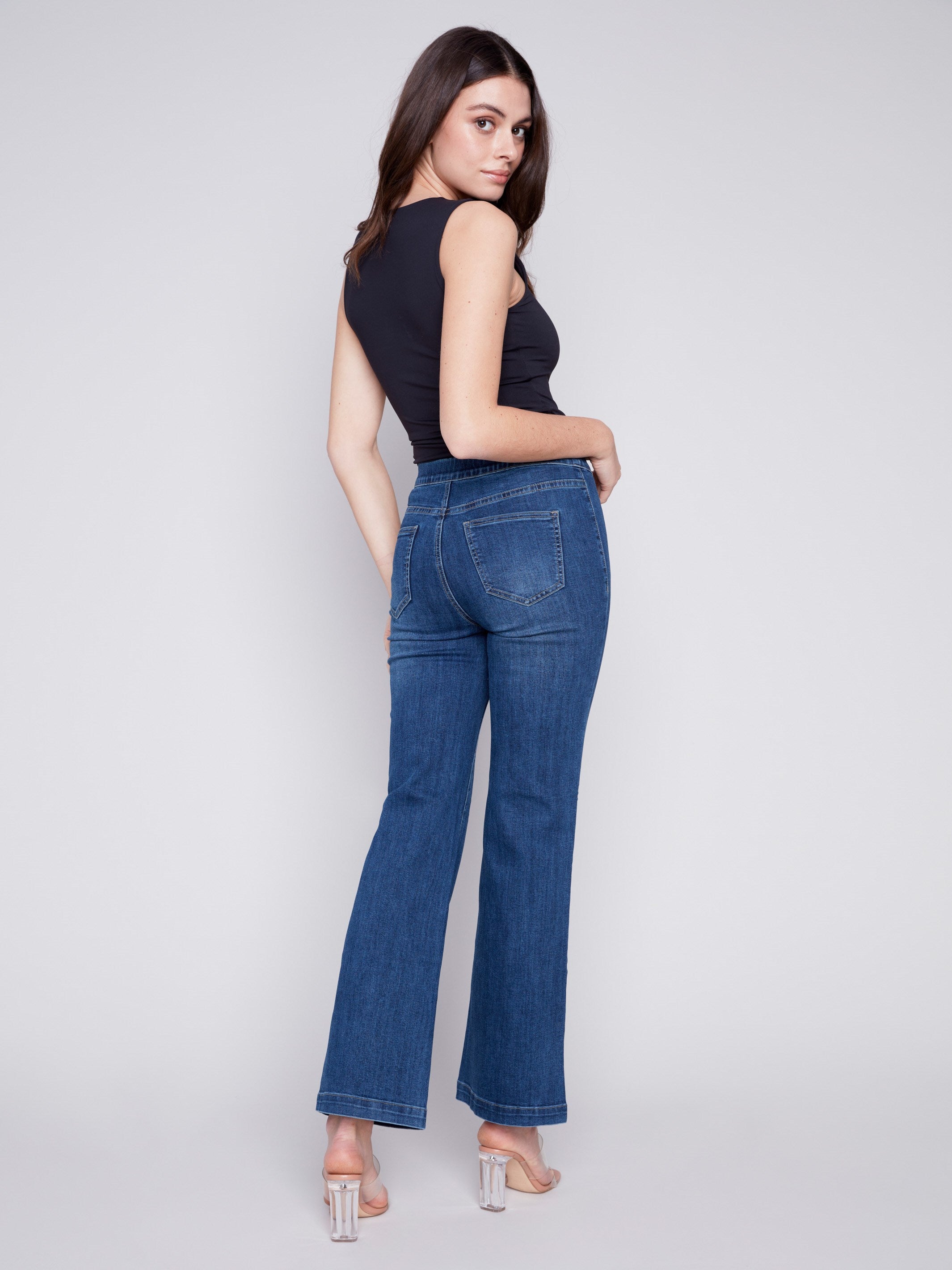 Charlie B Flare Jeans with Decorative Buttons - Indigo - Image 4