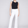 Charlie B Flare Twill Pants with Decorative Buttons - White - Image 1