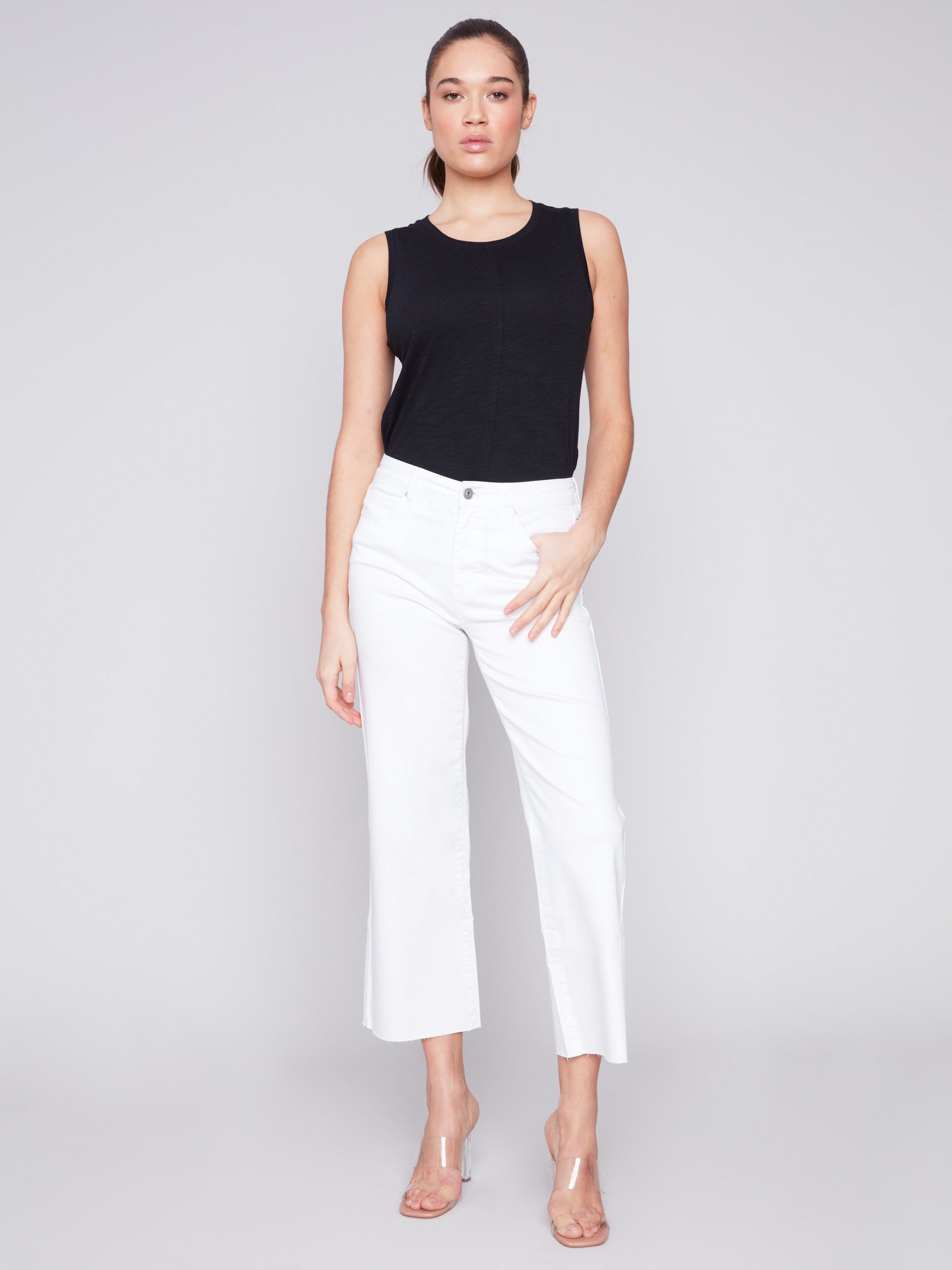 Women's Flared Twill Jeans with Raw Edge White Charlie B
