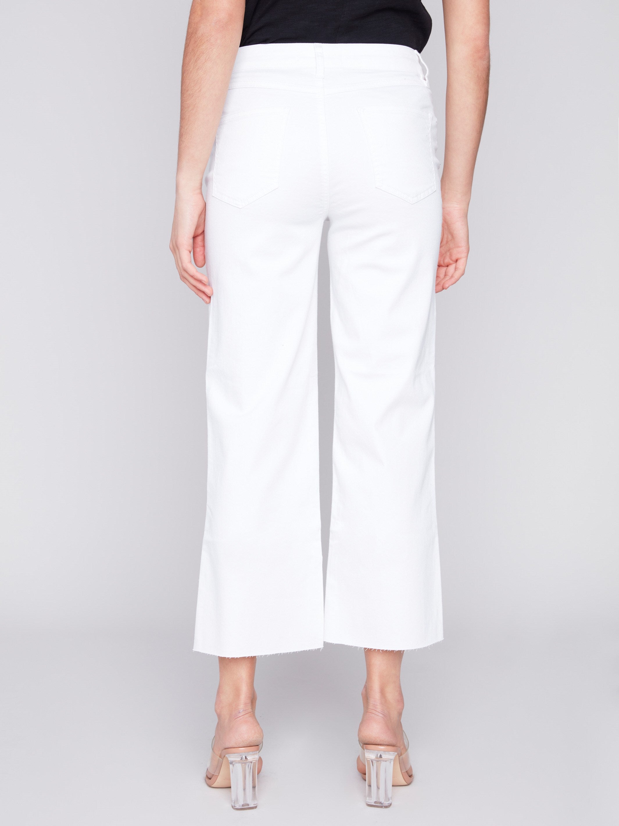 Charlie B Flared Twill Jeans with Raw Edge - White - Image 3