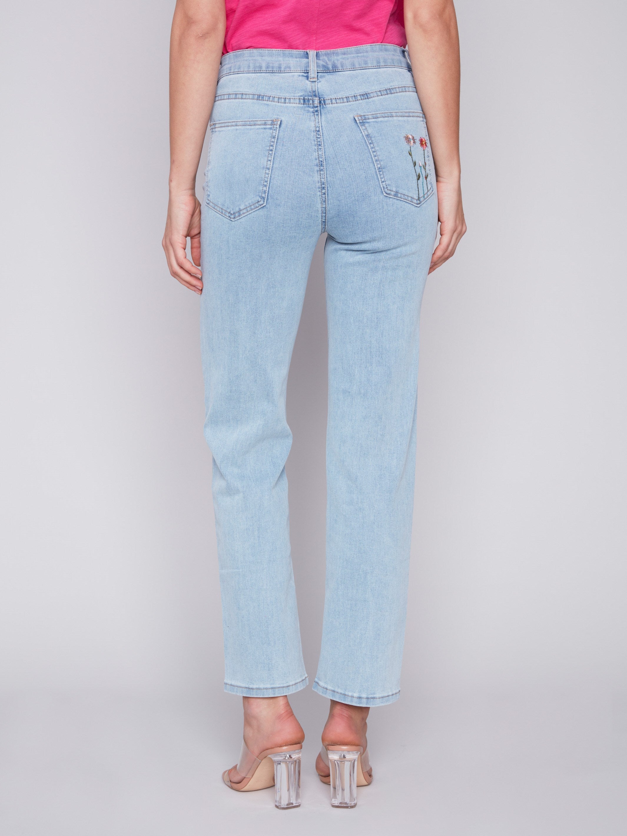 Charlie B Floral Embroidered Jeans - Bleach Blue - Image 3
