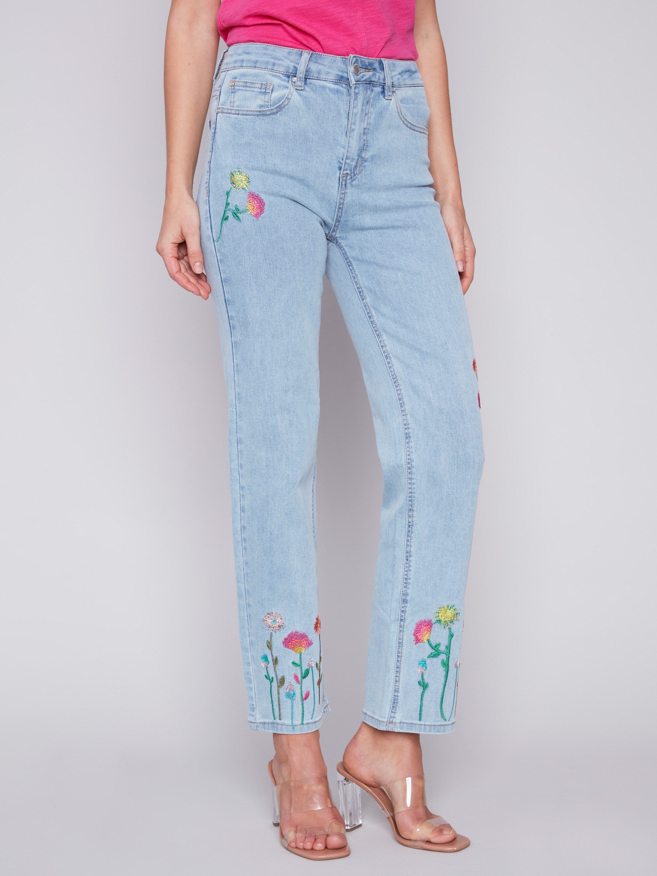 Charlie B Floral Embroidered Jeans - Bleach Blue - Image 8