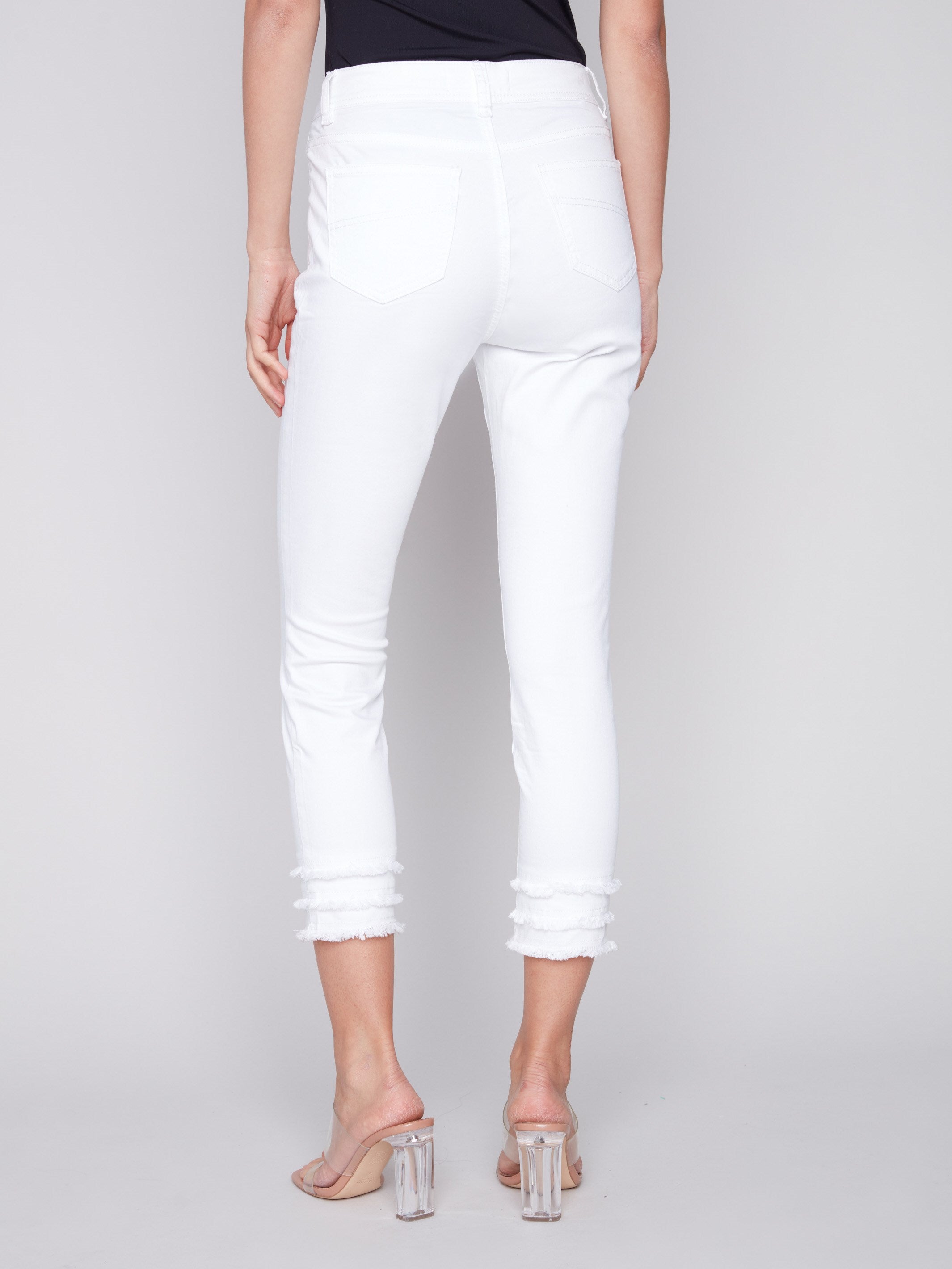 Charlie B Frayed Hem Cropped Twill Pants - White - Image 3