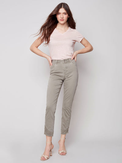 Frayed Hem Denim Pants - Celadon - C5273 Charlie B Collection