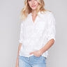 Charlie B Half-Button Embroidered Cotton Blouse - White - Image 1