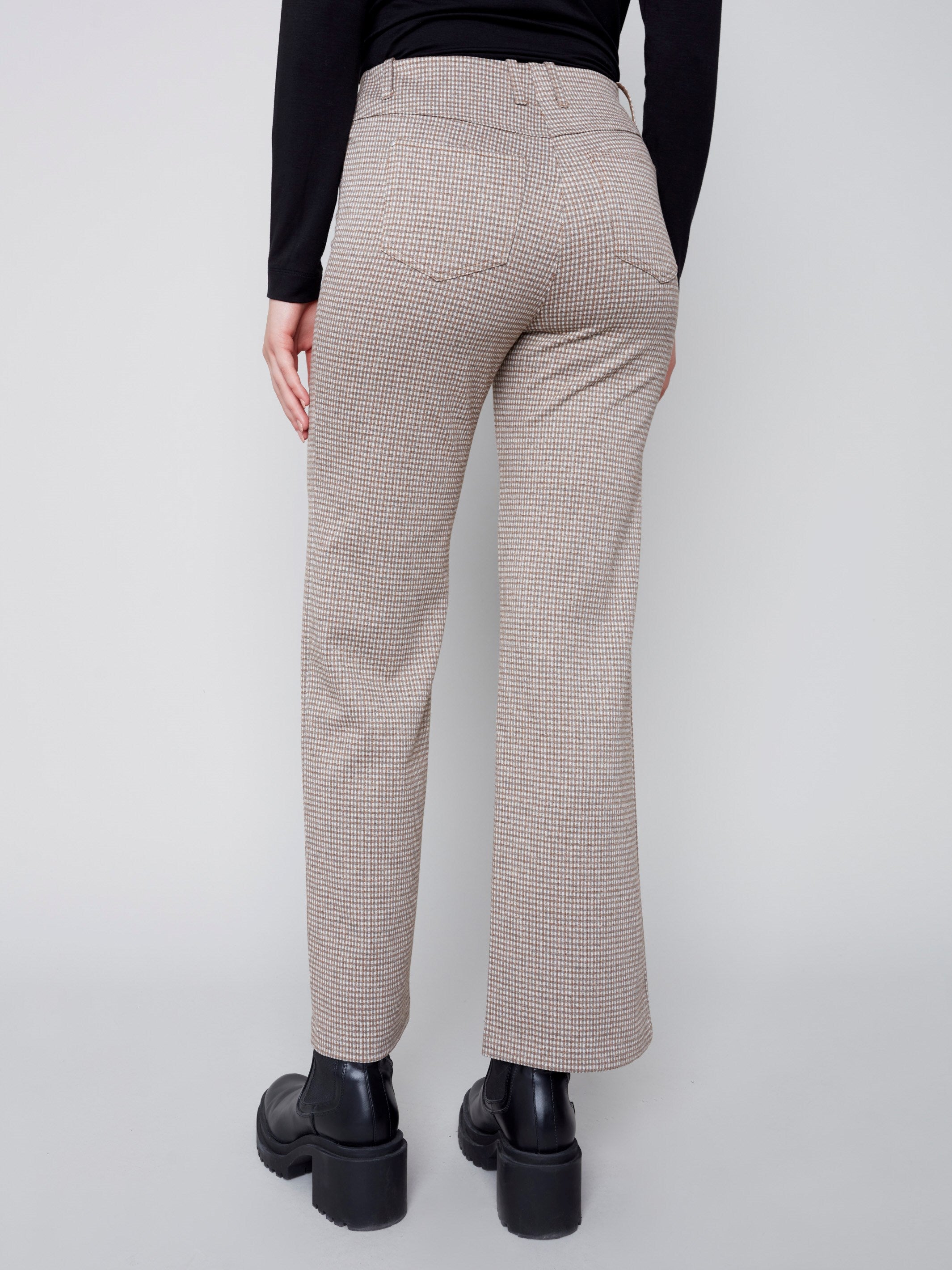 Houndstooth Flare Ponte Pants - Almond
