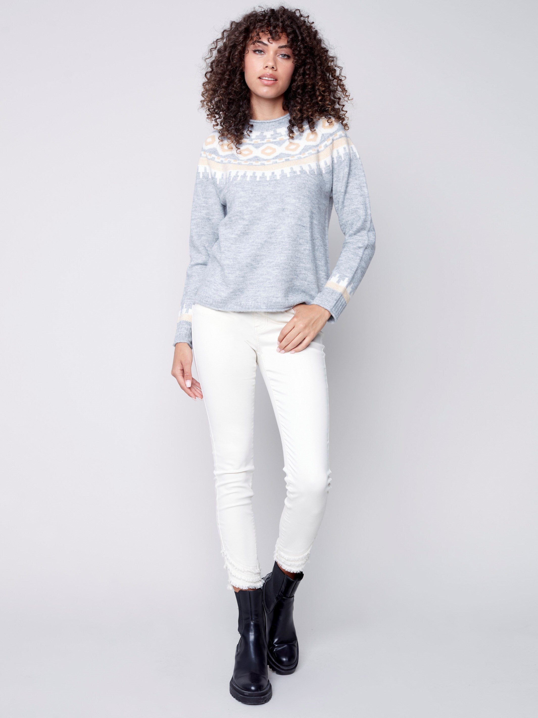 Jacquard Knit Ski Sweater - Gray