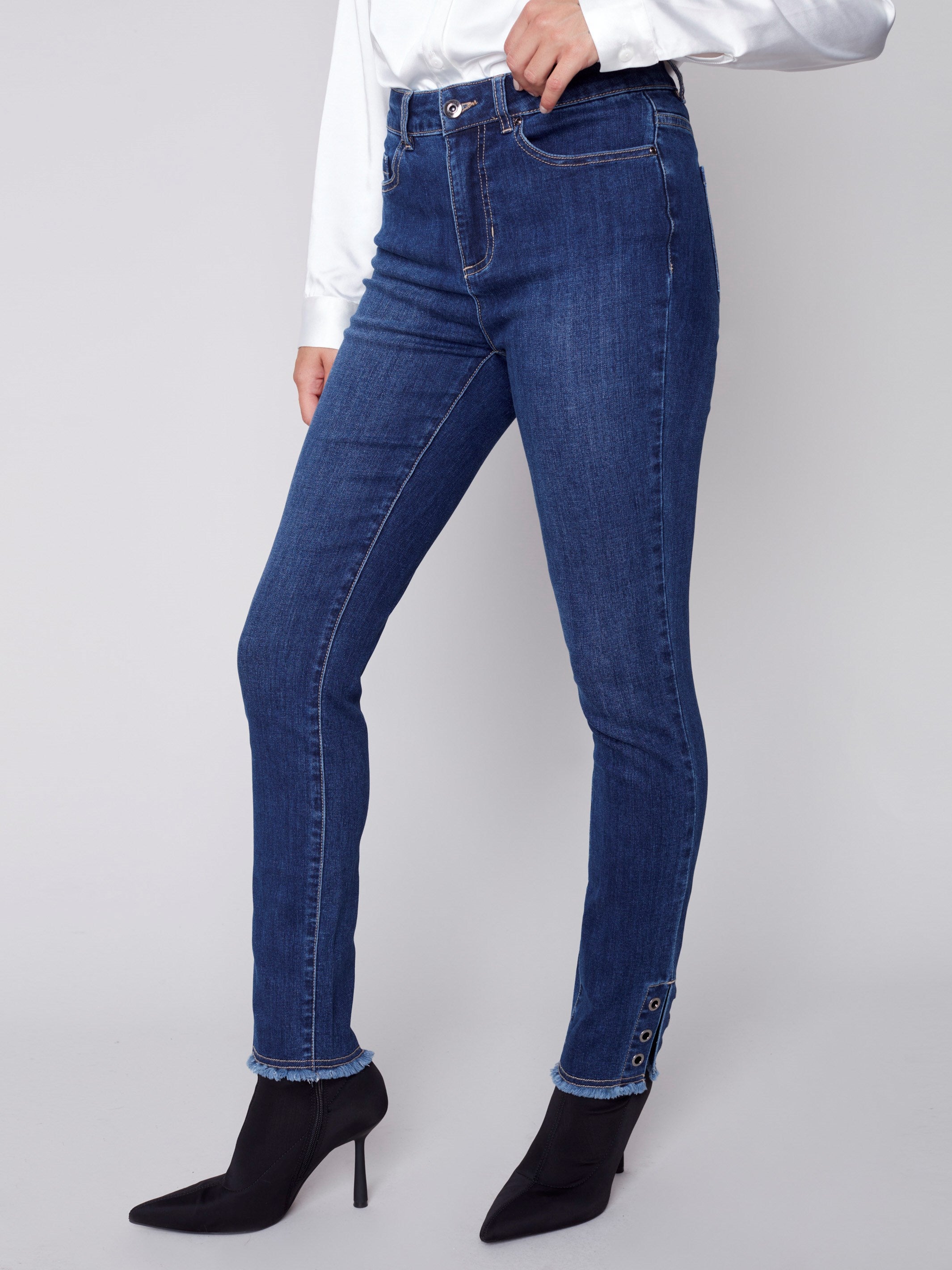 Jeans with Eyelet Hem Detail - Indigo