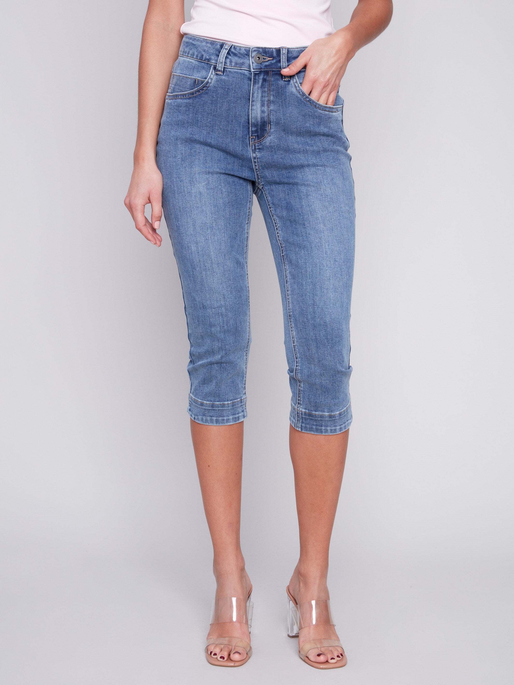 Charlie B Knee High Capri Jeans - Medium Blue - Image 2