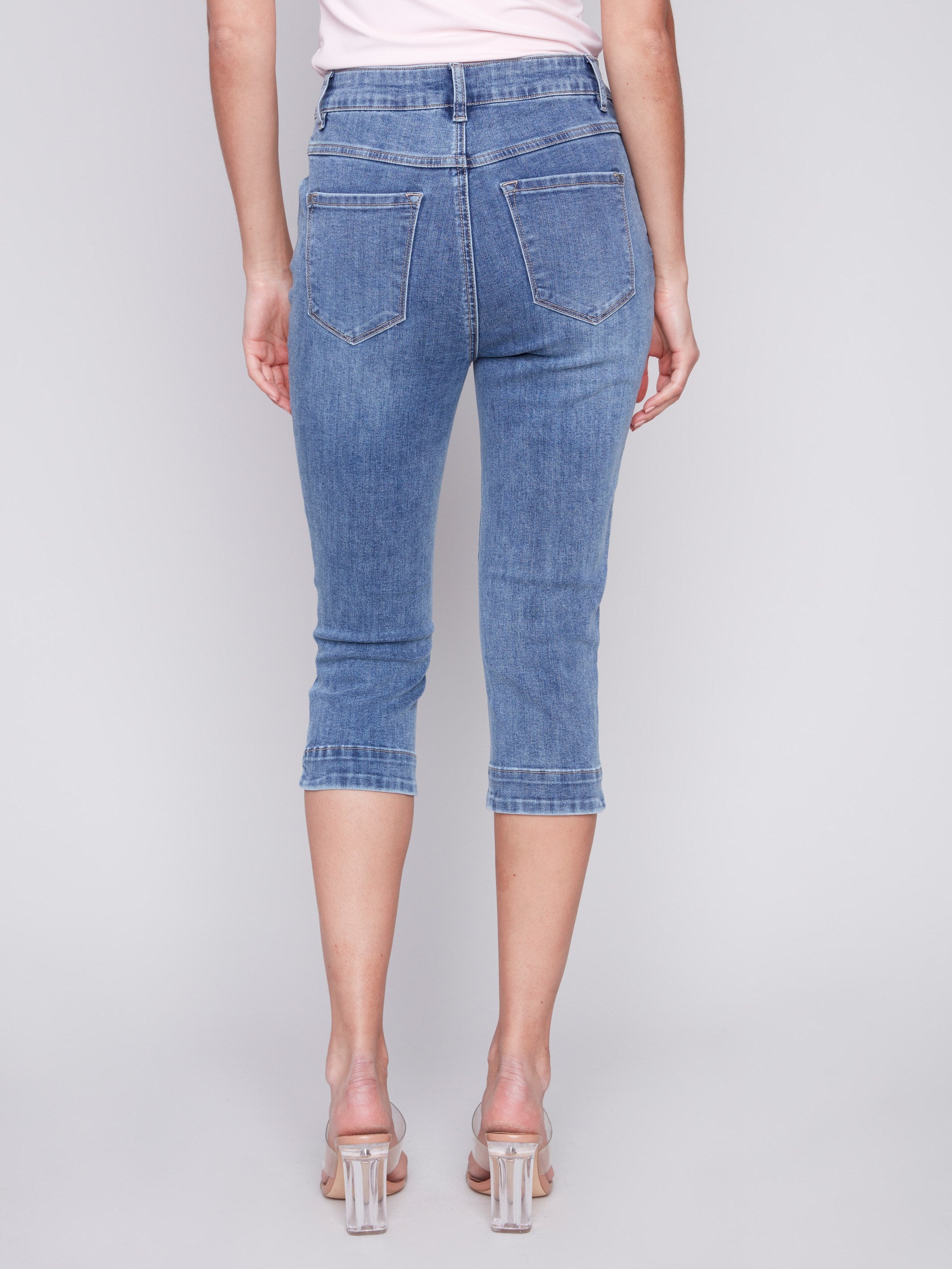 Charlie B Knee High Capri Jeans - Medium Blue - Image 3