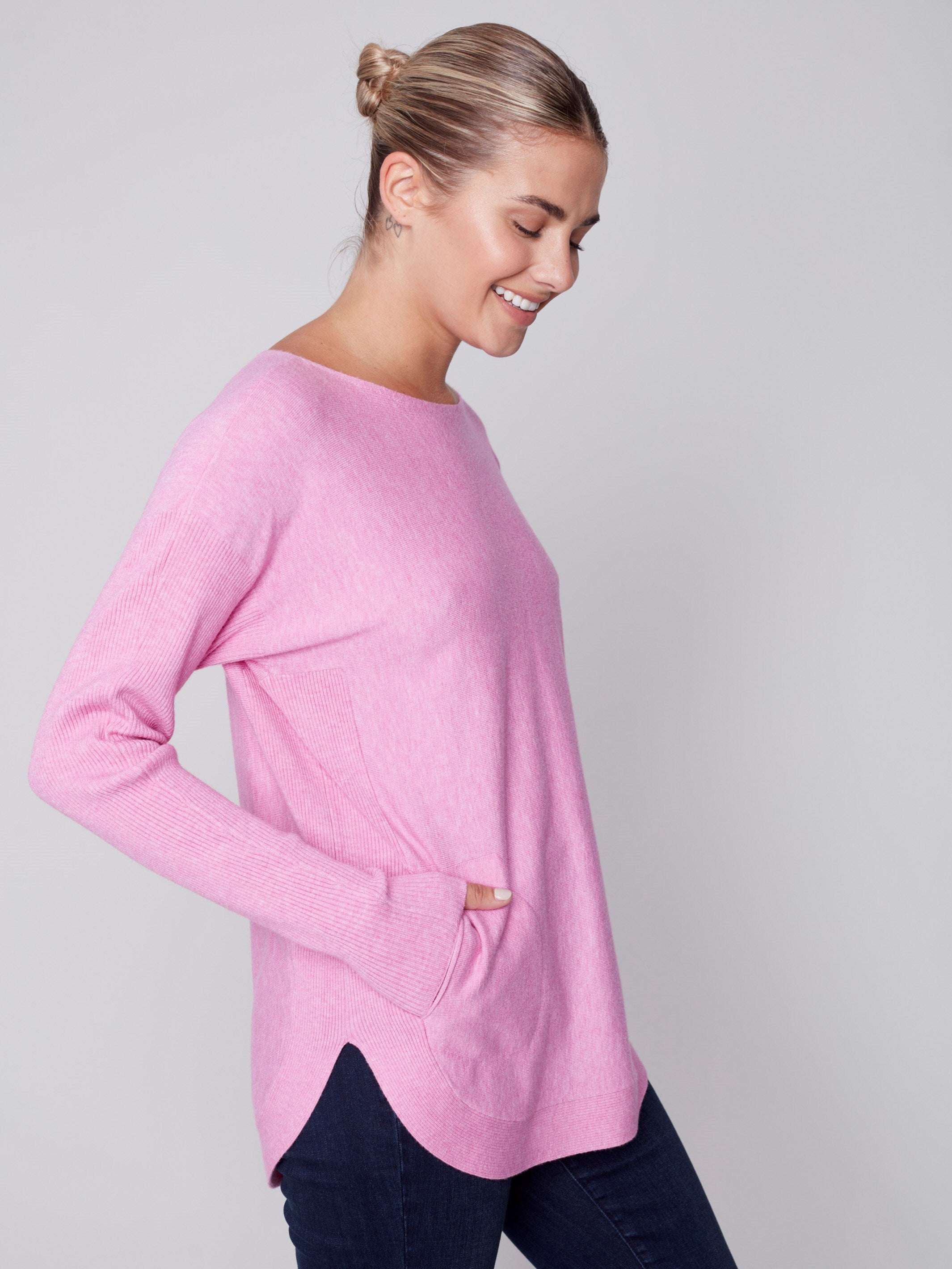 Knit Sweater with Back Lace-up Detail - Orchid