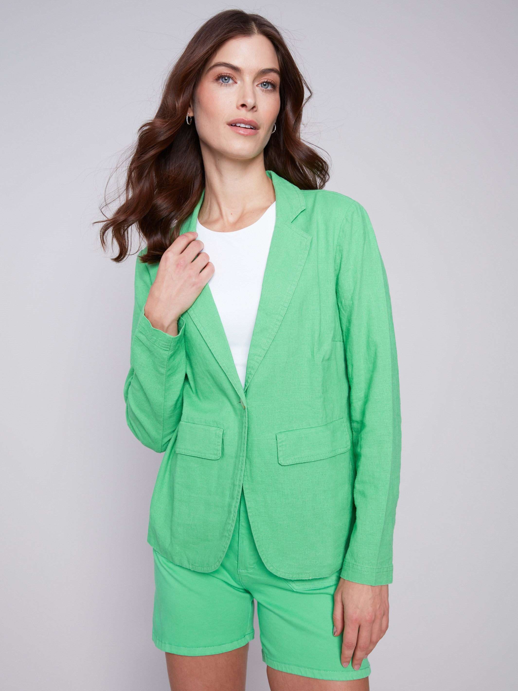 Charlie B Light Linen Blend Blazer - Emerald - Image 1