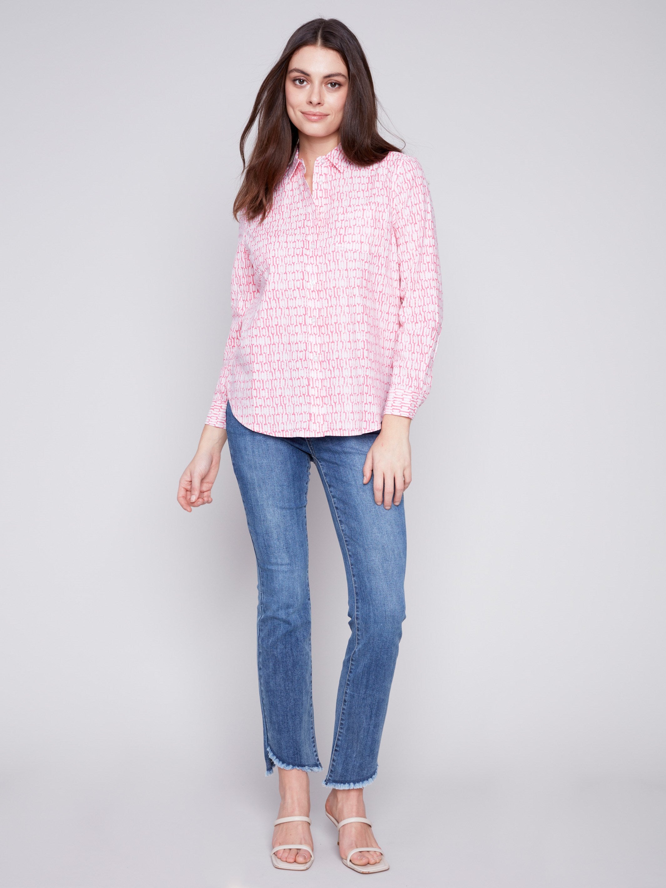 Charlie B Linen Blend Button-Down Shirt - Flamingo - Image 2