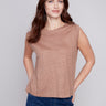 Charlie B Linen Tank Top with Sleeve Detail - Caramel - Image 6