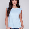 Charlie B Linen Tank Top with Sleeve Detail - Sky - Image 1