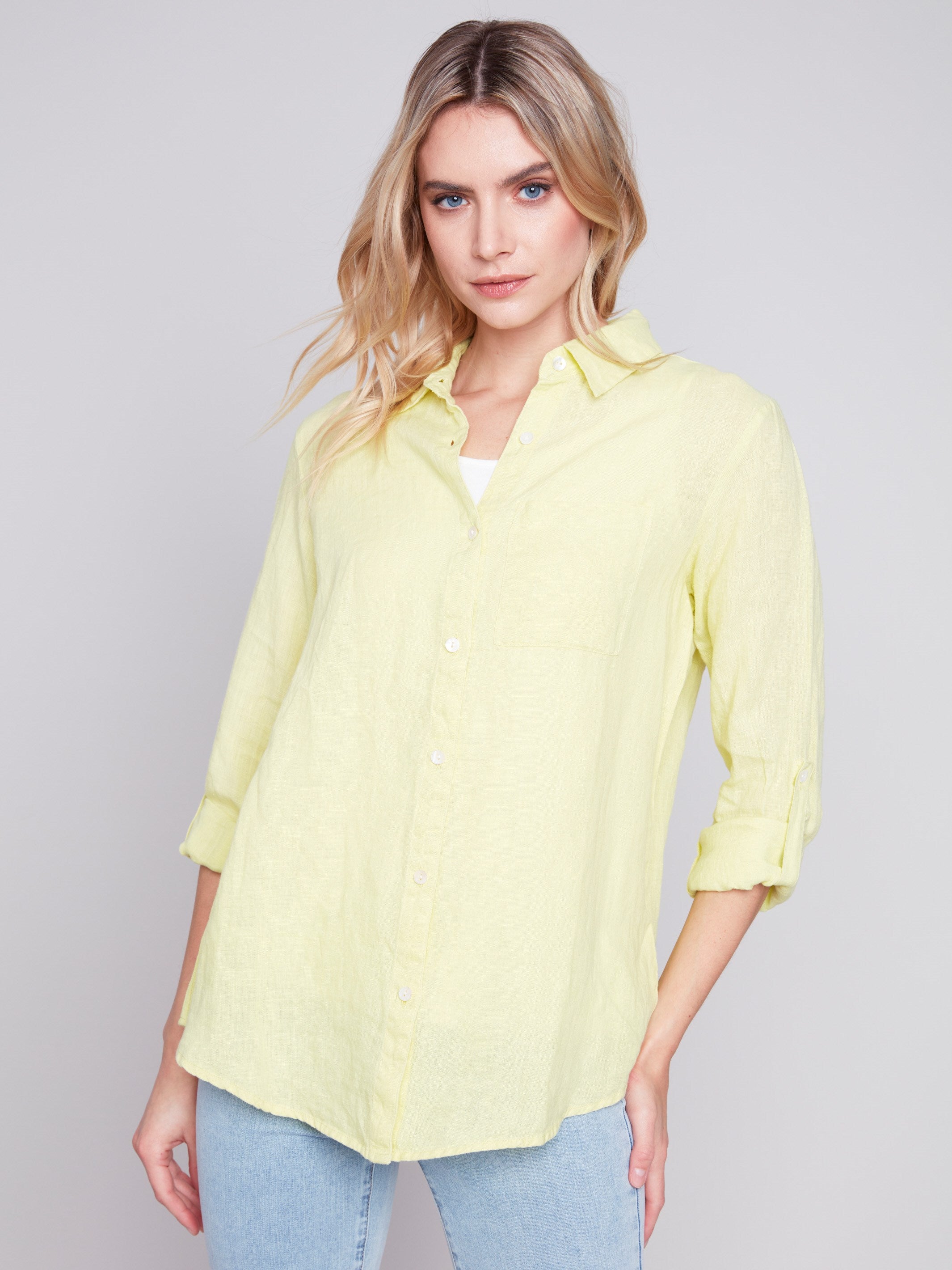Charlie B Long Linen Shirt - Anise - Image 1