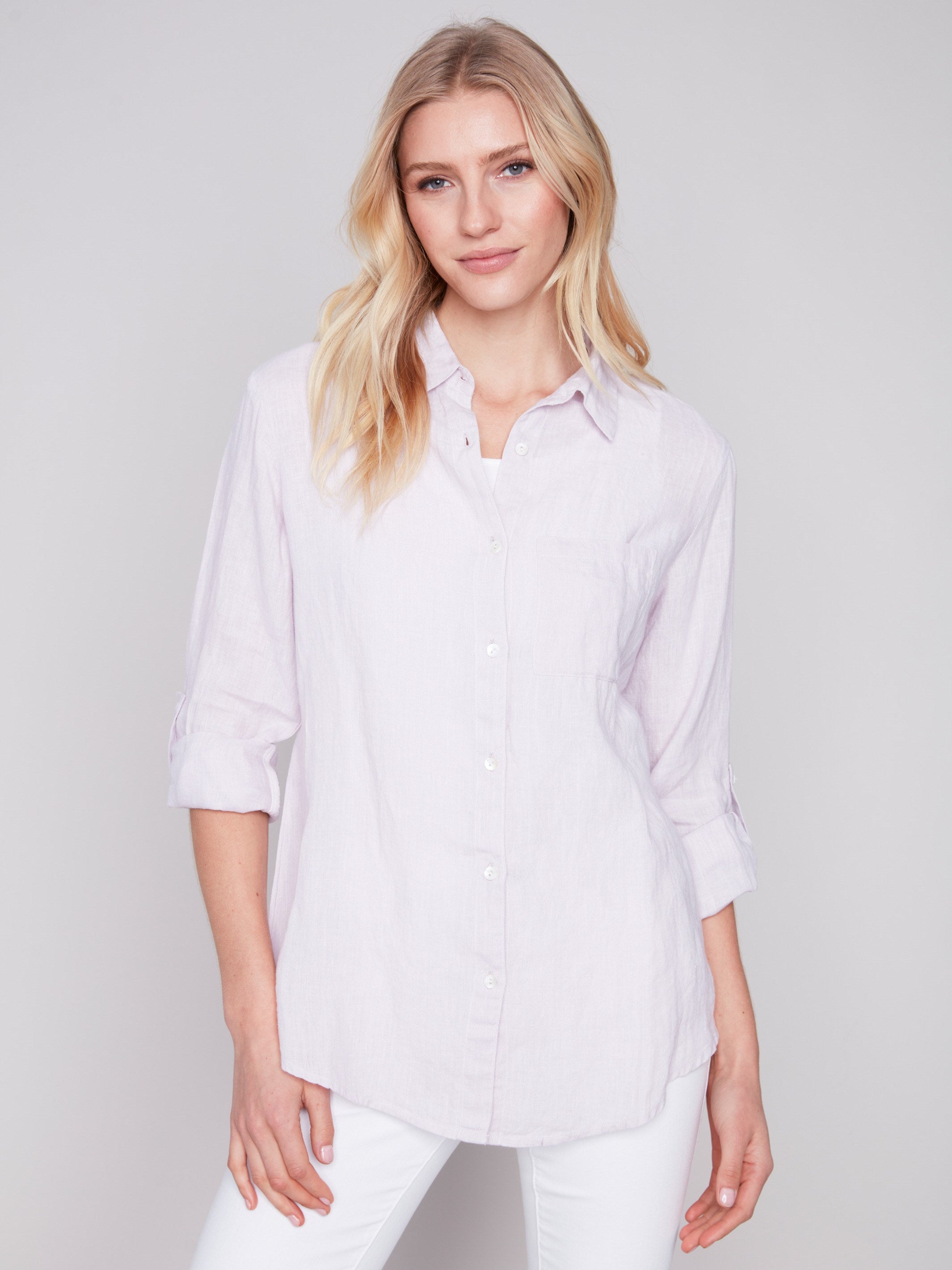 Charlie B Long Linen Shirt - Lavender - Image 1