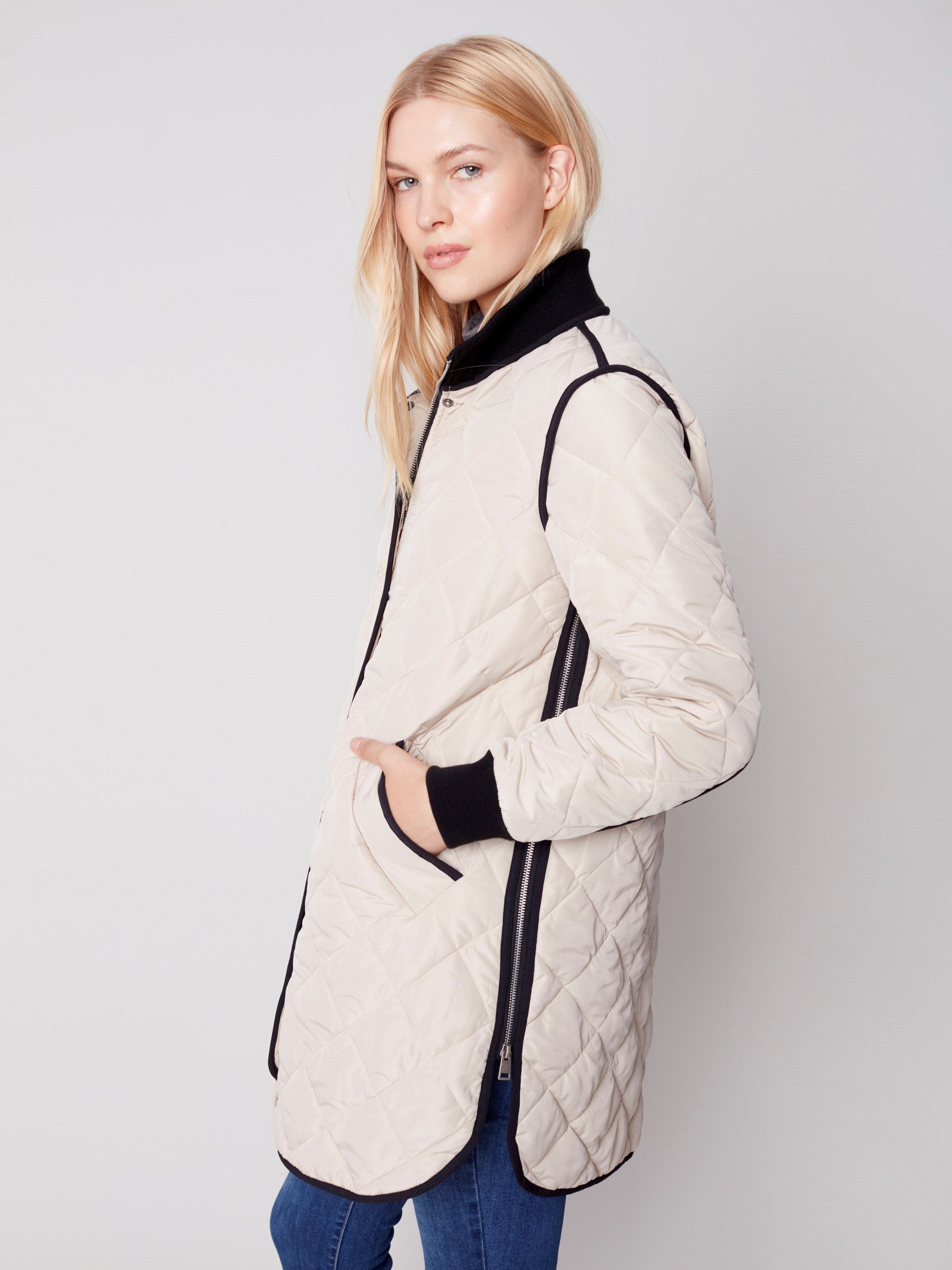 Long Quilted Puffer Jacket - Almond