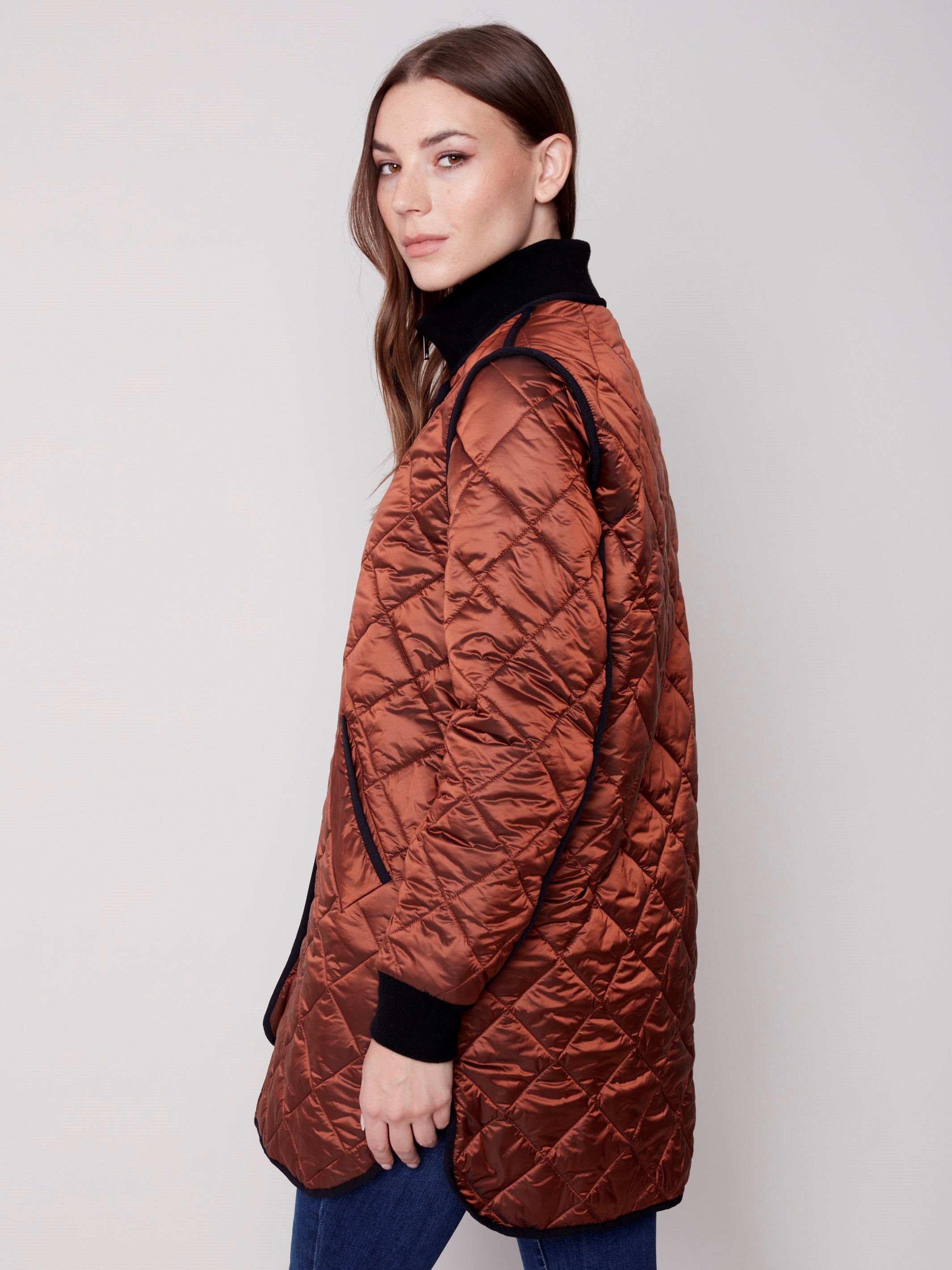 Long Quilted Puffer Jacket - Cinnamon