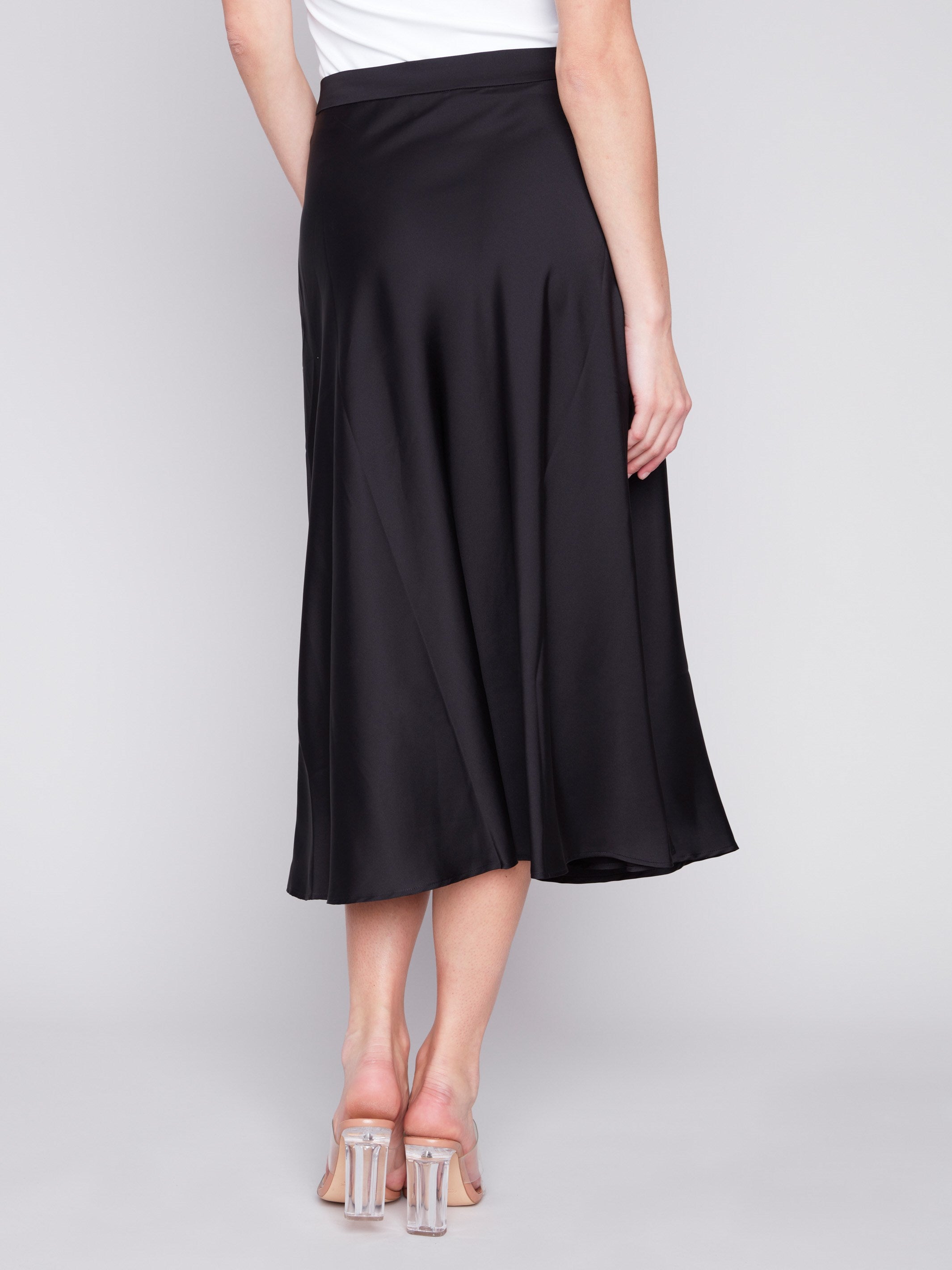 Charlie B Long Satin Skirt - Black - Image 4