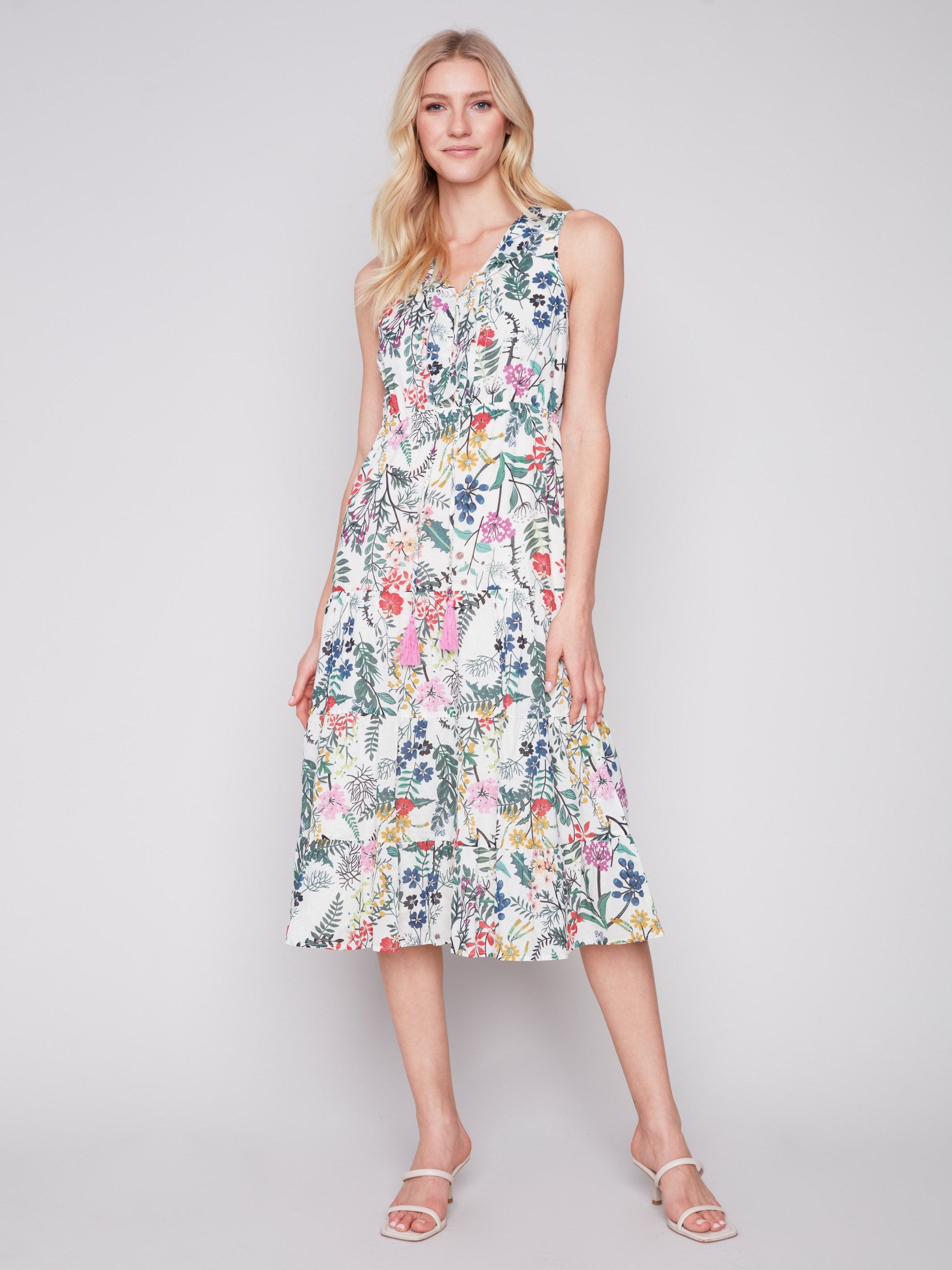 Charlie B Long Sleeveless Cotton Ruffle Dress - Floral - Image 1