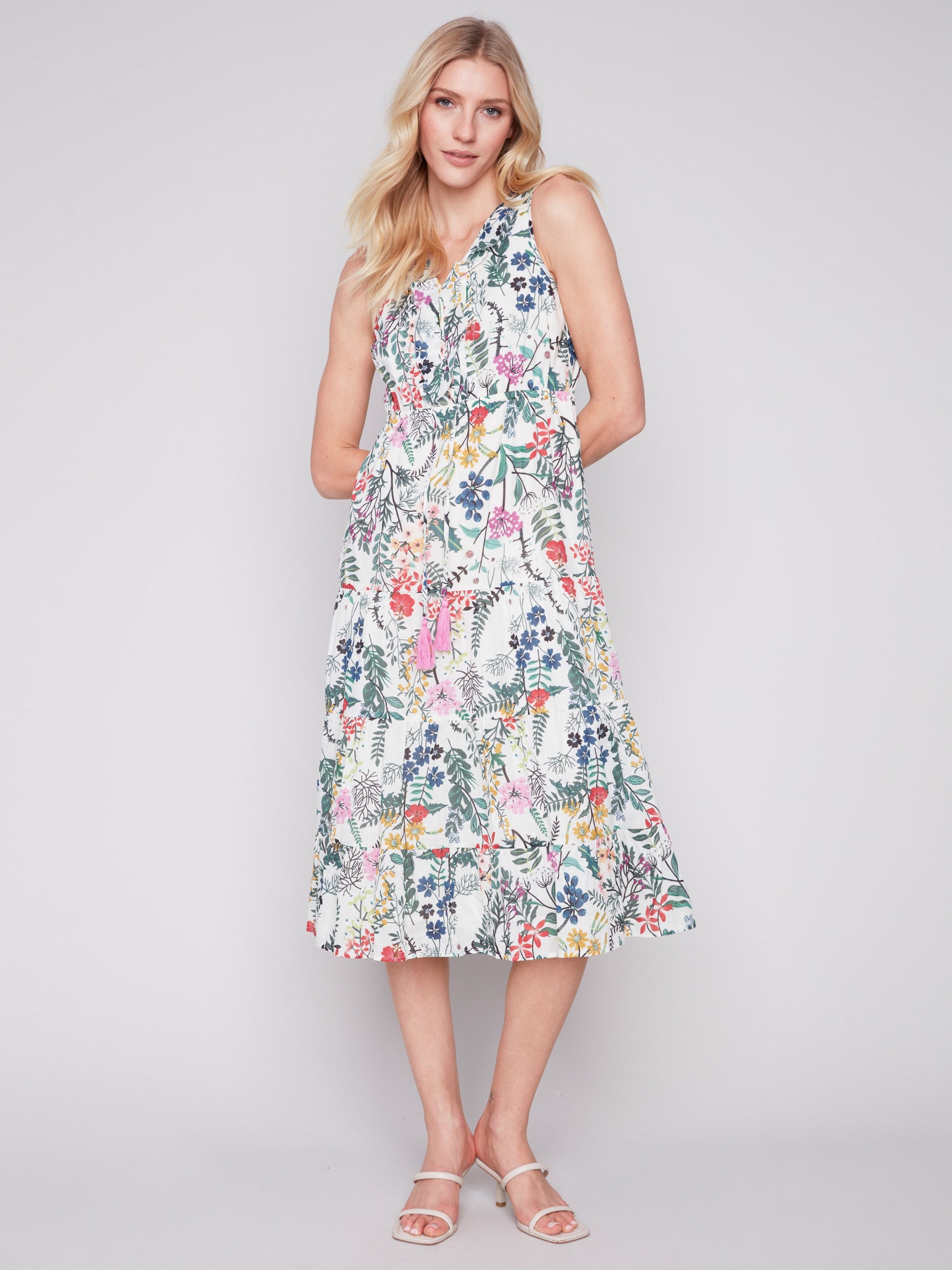 Charlie B Long Sleeveless Cotton Ruffle Dress - Floral - Image 4