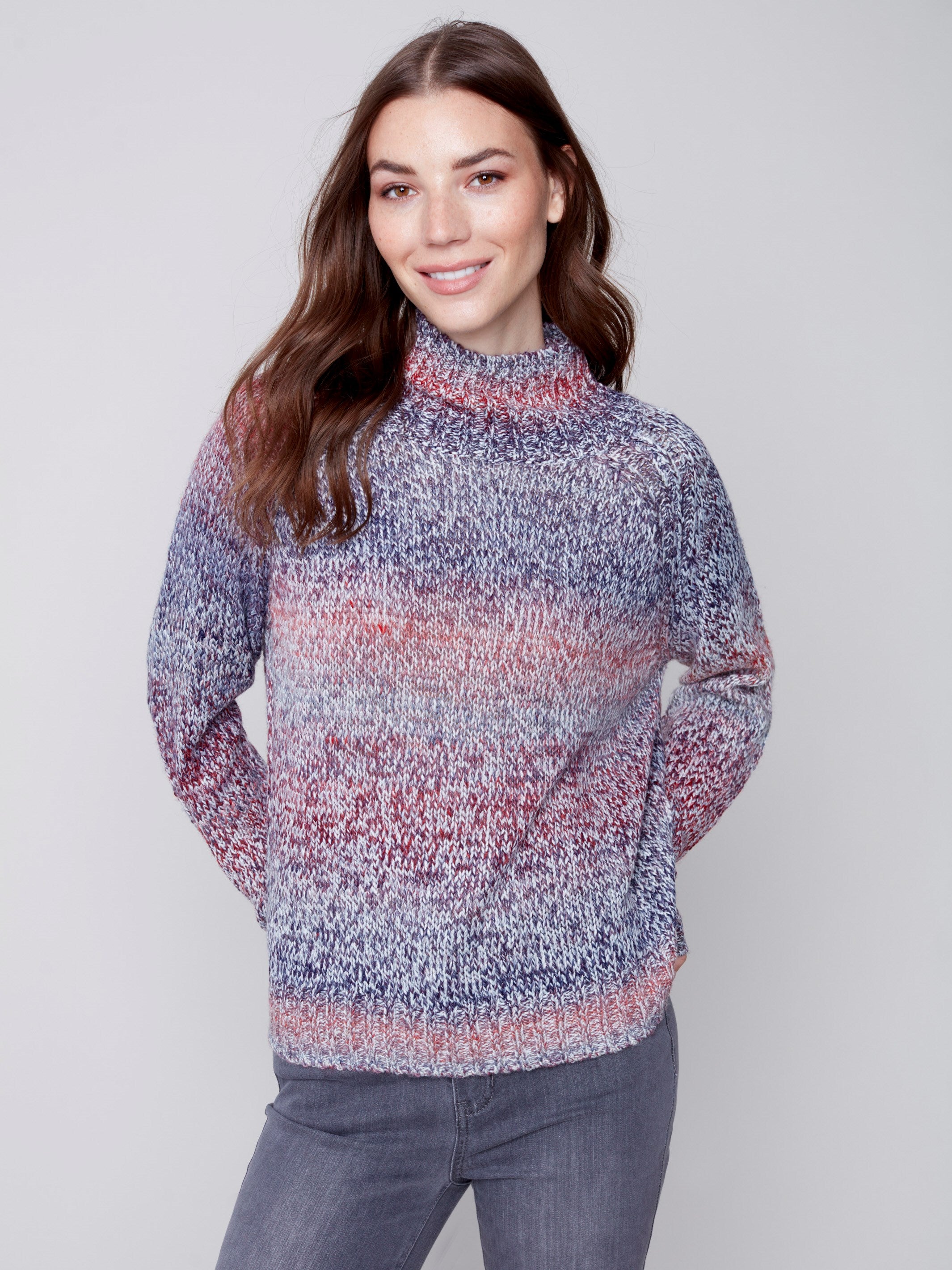 Flex Yarn Sweater with Mock Neck - Multicolor