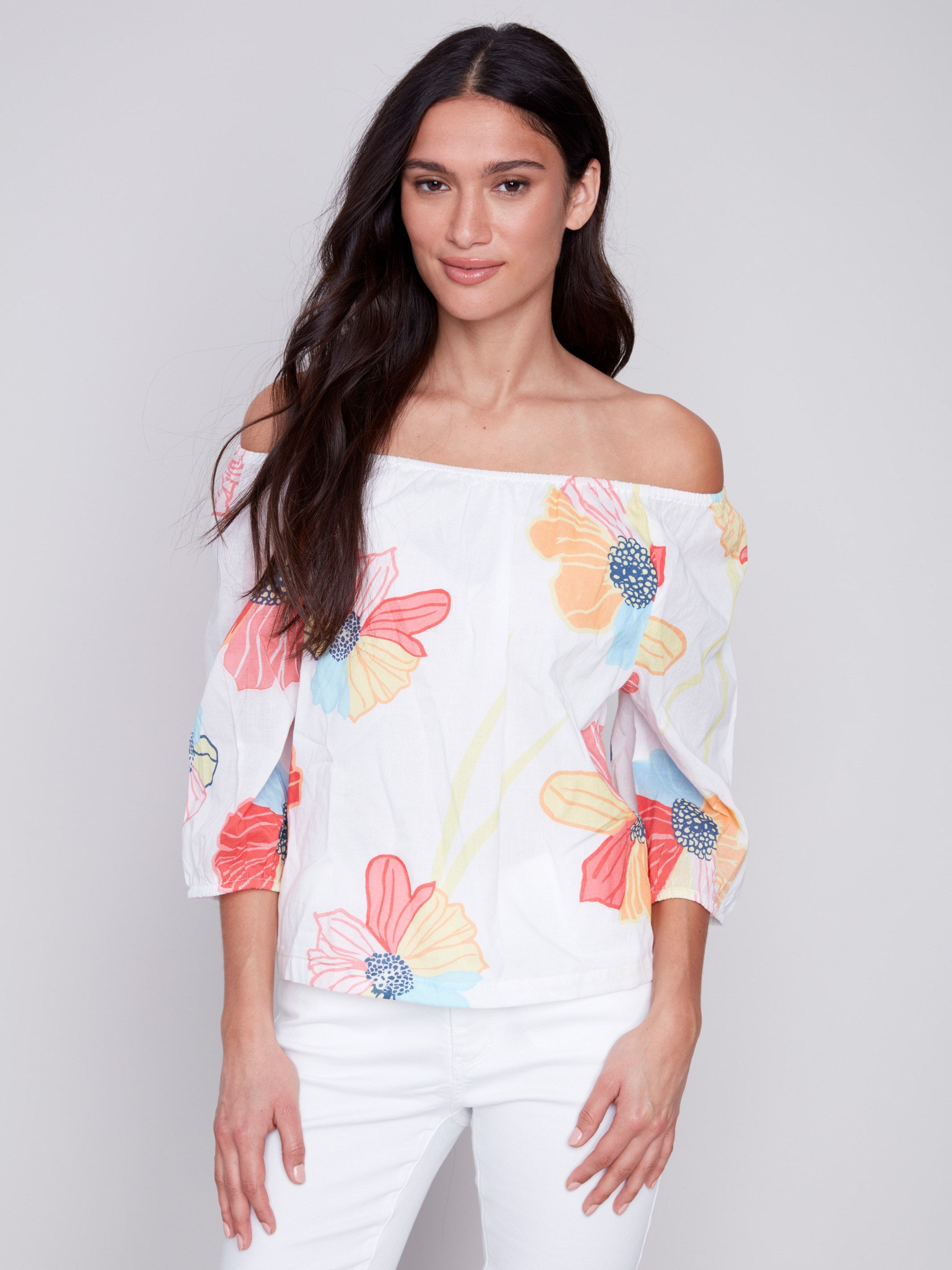 Charlie B Embroidered Cotton Long Sleeve Blouse main image 1