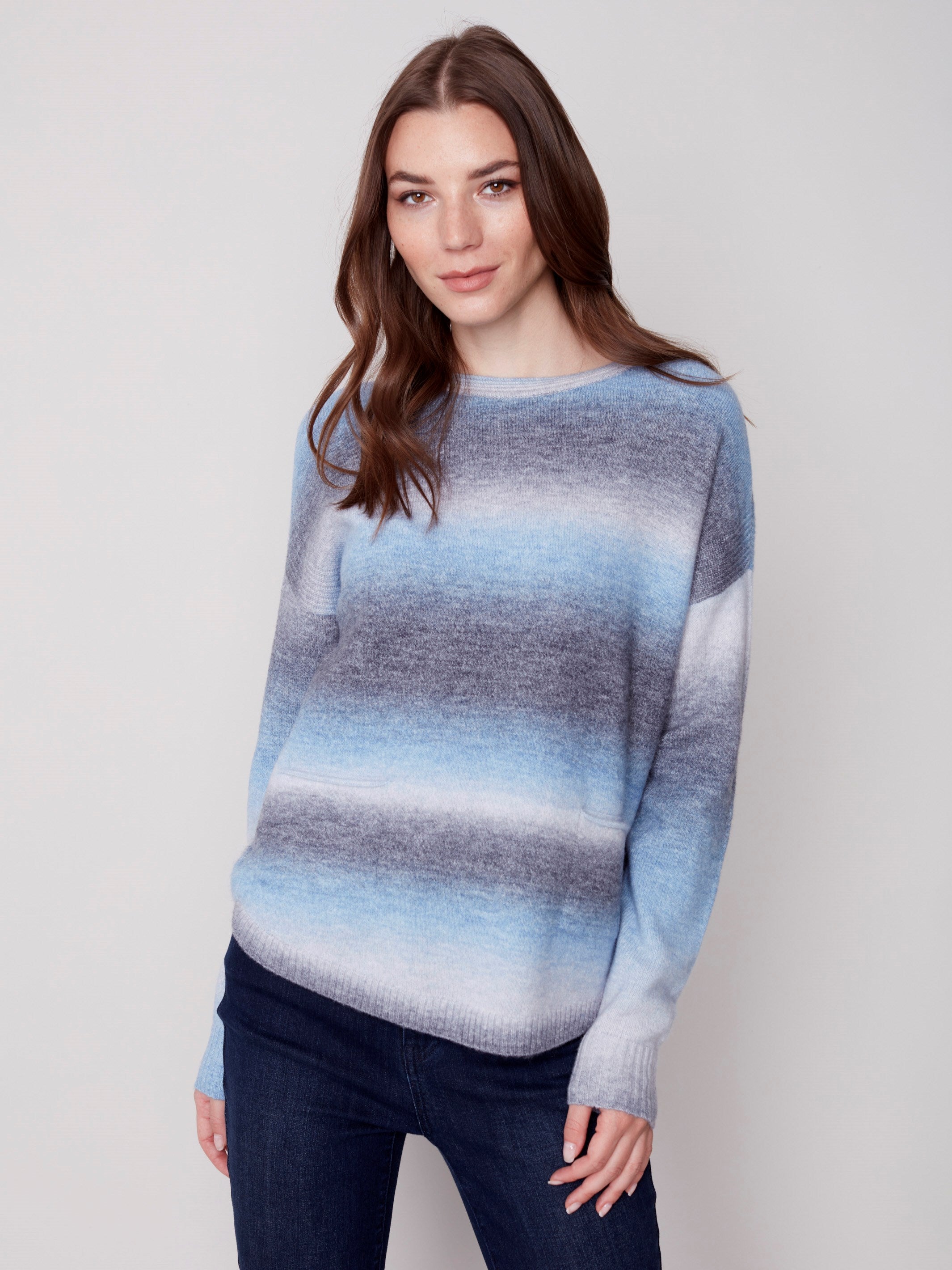 Ombré Sweater with Removable Scarf - Denim