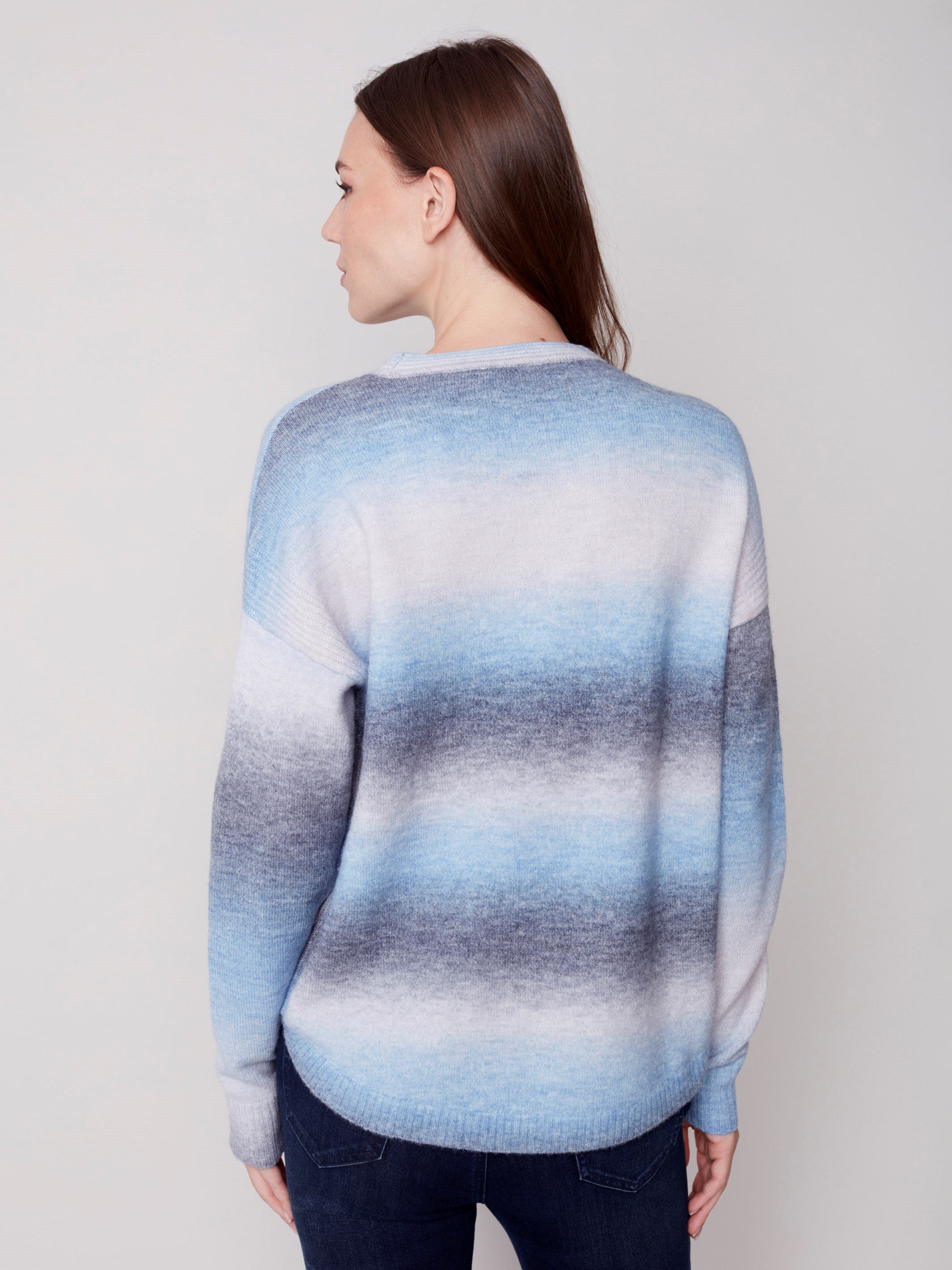 Ombré Sweater with Removable Scarf - Denim