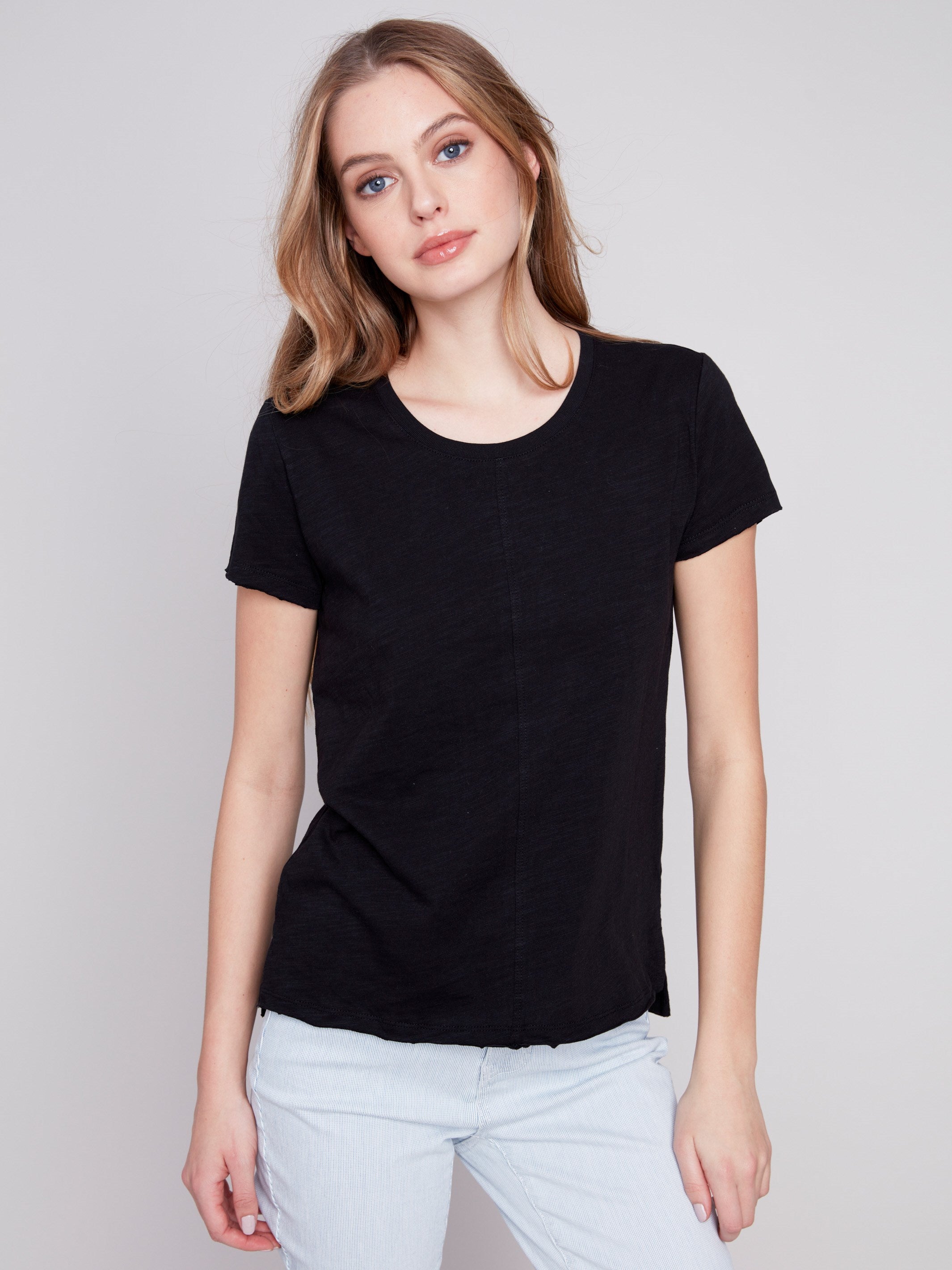 Charlie B Organic Cotton Slub Knit T-Shirt - Black - Image 4